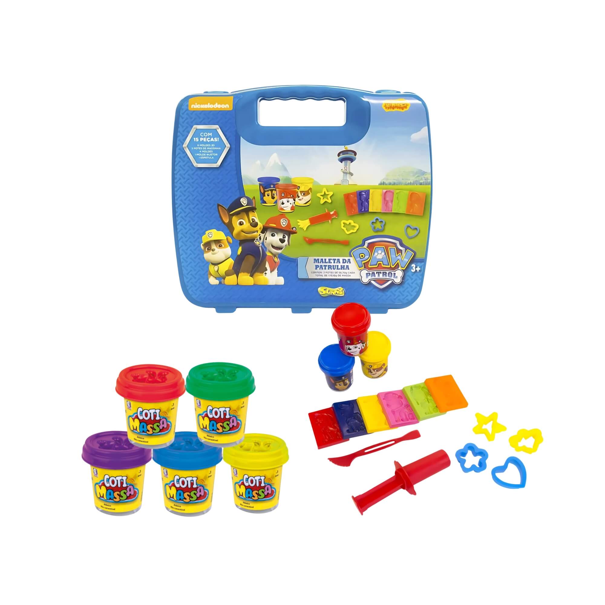 COMP Kit Brinquedo Infantil Massinha de Modelar Maleta da Patrulha Canina + 5 Potes de Coti Massa