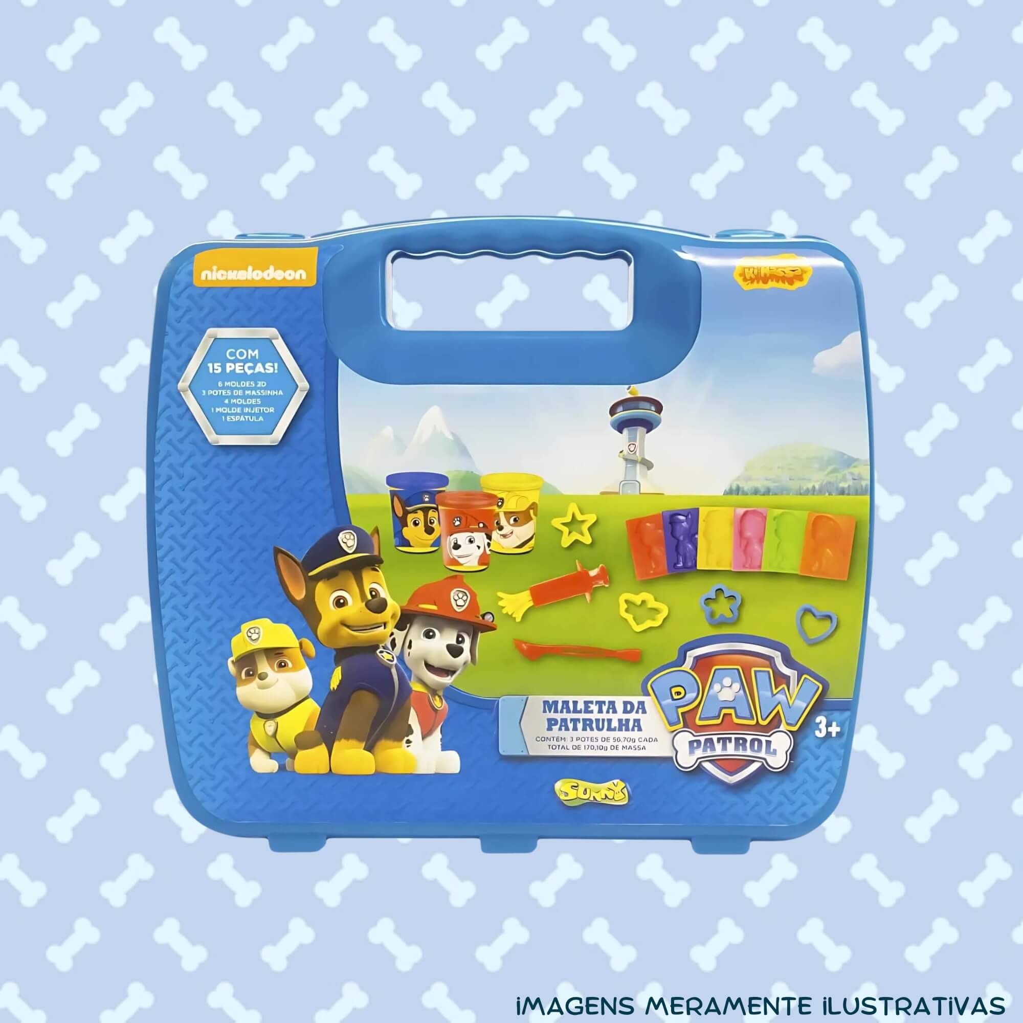 COMP Kit Brinquedo Infantil Massinha de Modelar Maleta da Patrulha Canina + 5 Potes de Coti Massa