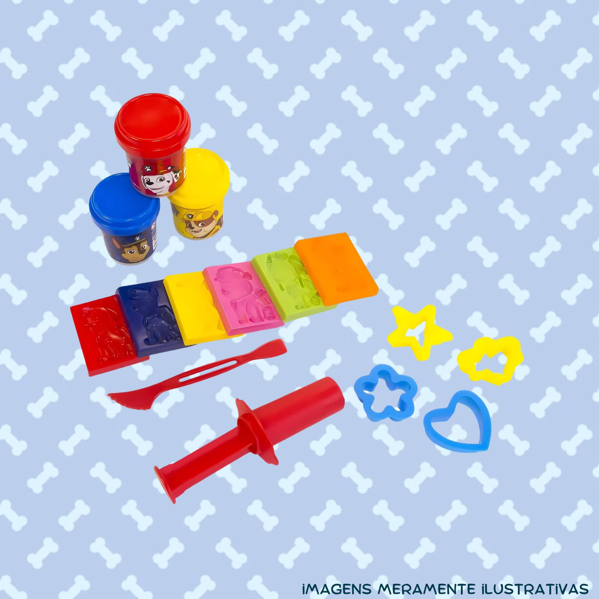 COMP Kit Brinquedo Infantil Massinha de Modelar Maleta da Patrulha Canina + 5 Potes de Coti Massa