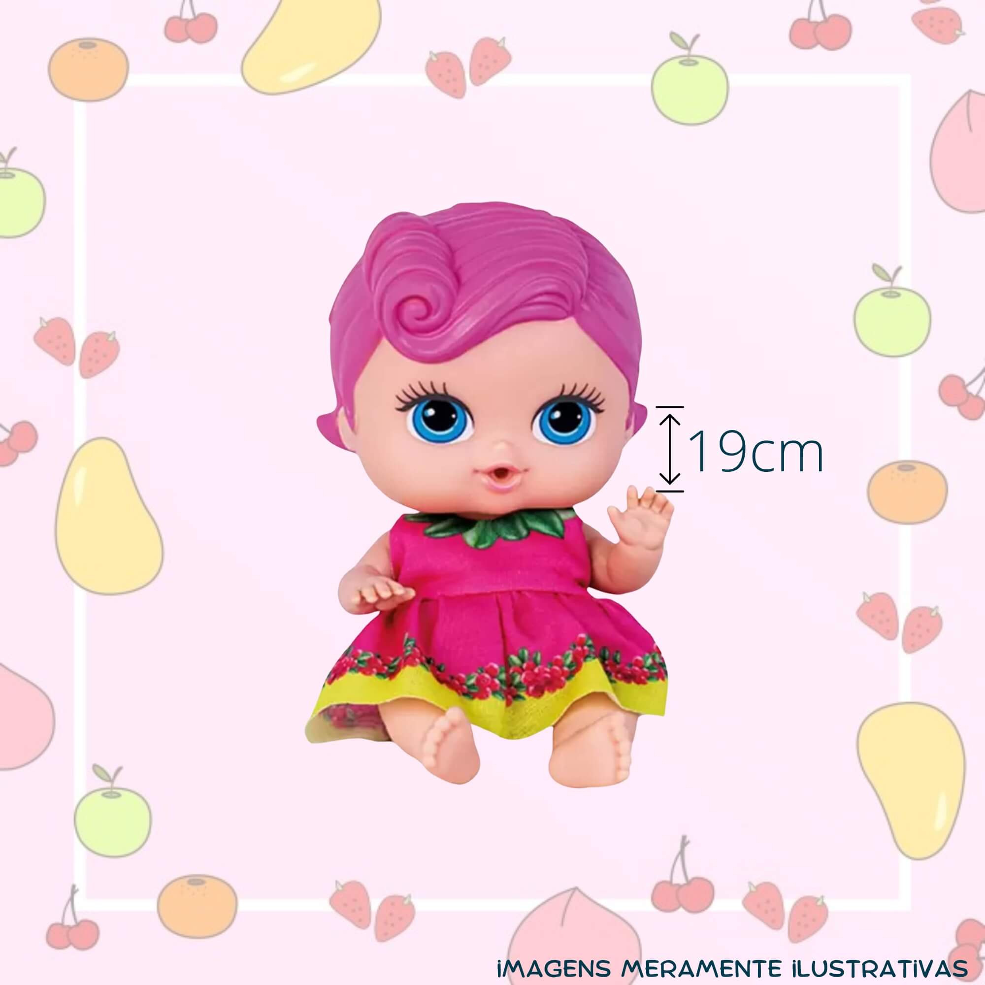 COMP Kit Brinquedo Infantil Bonecas 19cm Coleção Frutinhas Uva e Groselha Blister Cheirinho de Fruta