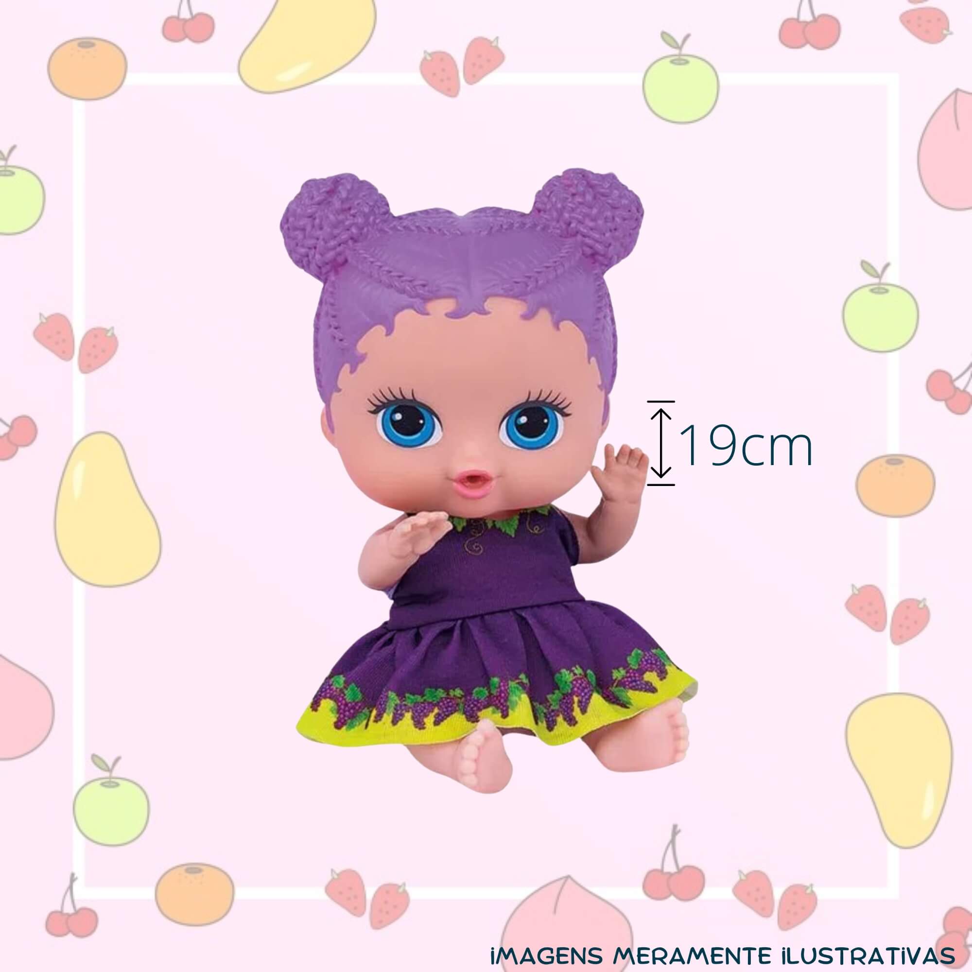 COMP Kit Brinquedo Infantil Bonecas 19cm Coleção Frutinhas Uva e Groselha Blister Cheirinho de Fruta