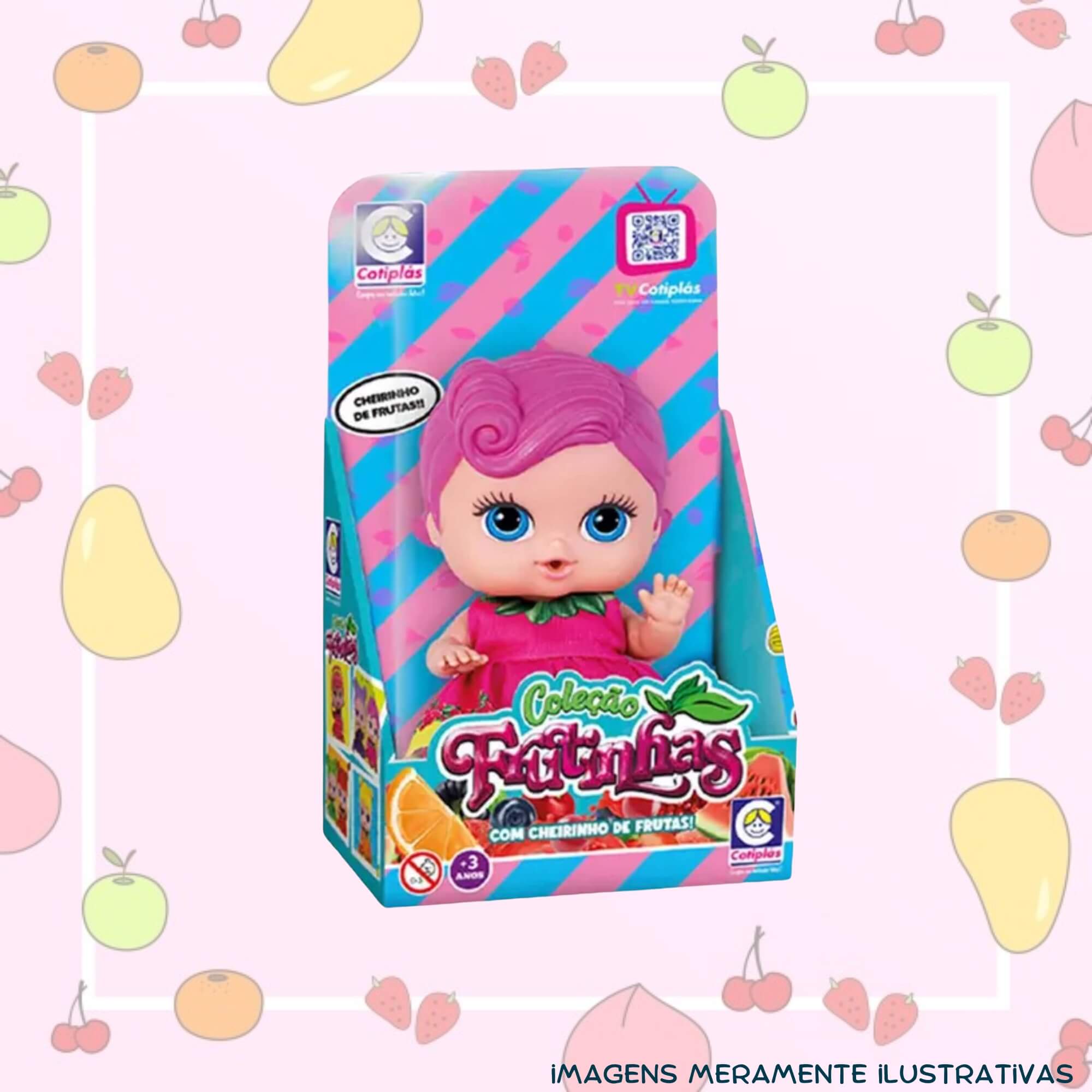 COMP Kit Brinquedo Infantil Bonecas 19cm Coleção Frutinhas Uva e Groselha Blister Cheirinho de Fruta