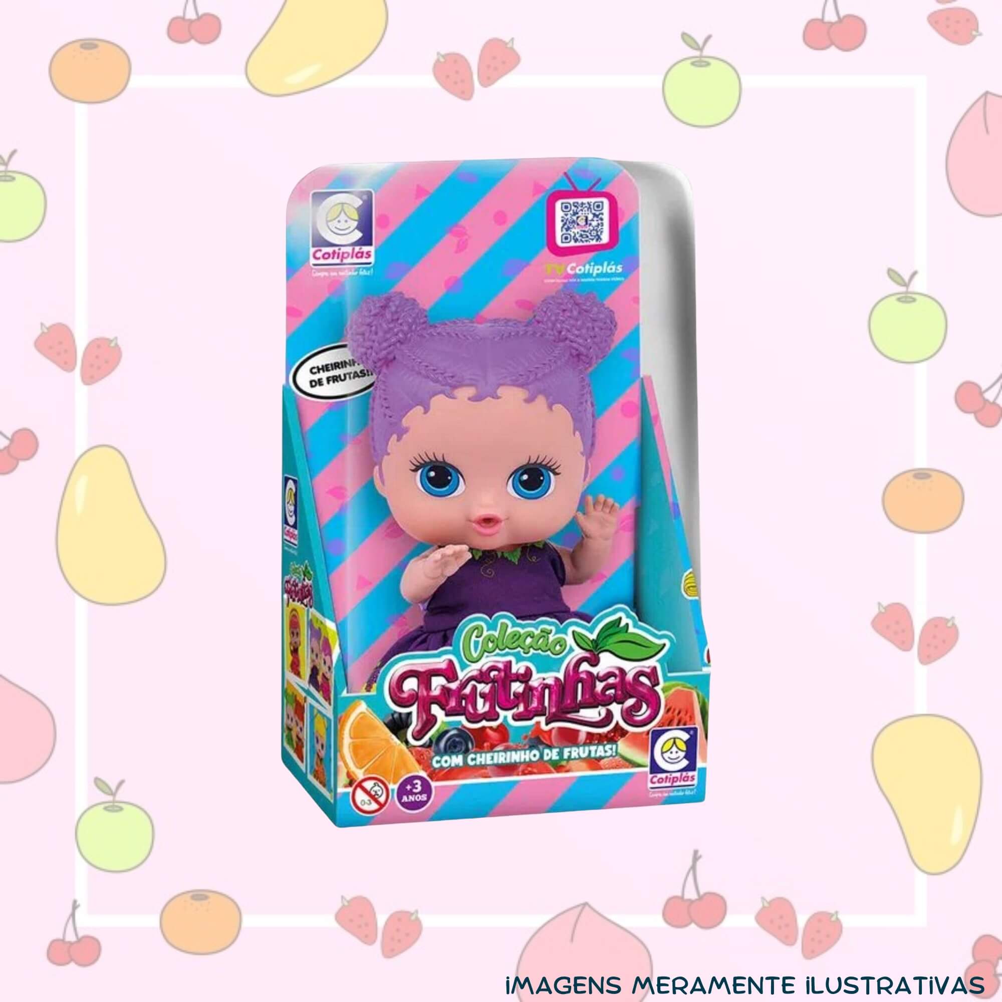COMP Kit Brinquedo Infantil Bonecas 19cm Coleção Frutinhas Uva e Groselha Blister Cheirinho de Fruta