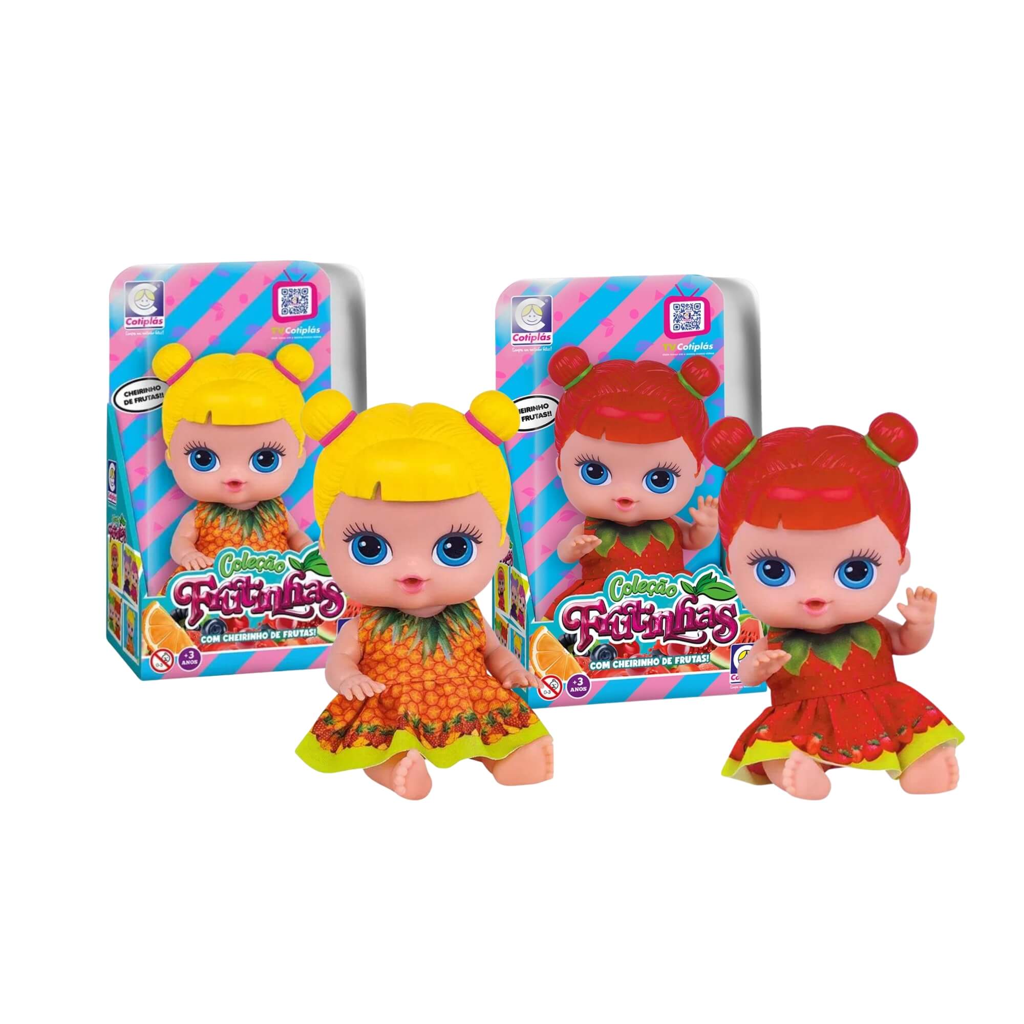 COMP Kit Brinquedo Infantil Bonecas Coleção Frutinhas Morango Abacaxi Blister c/ Cheirinho Cotiplas