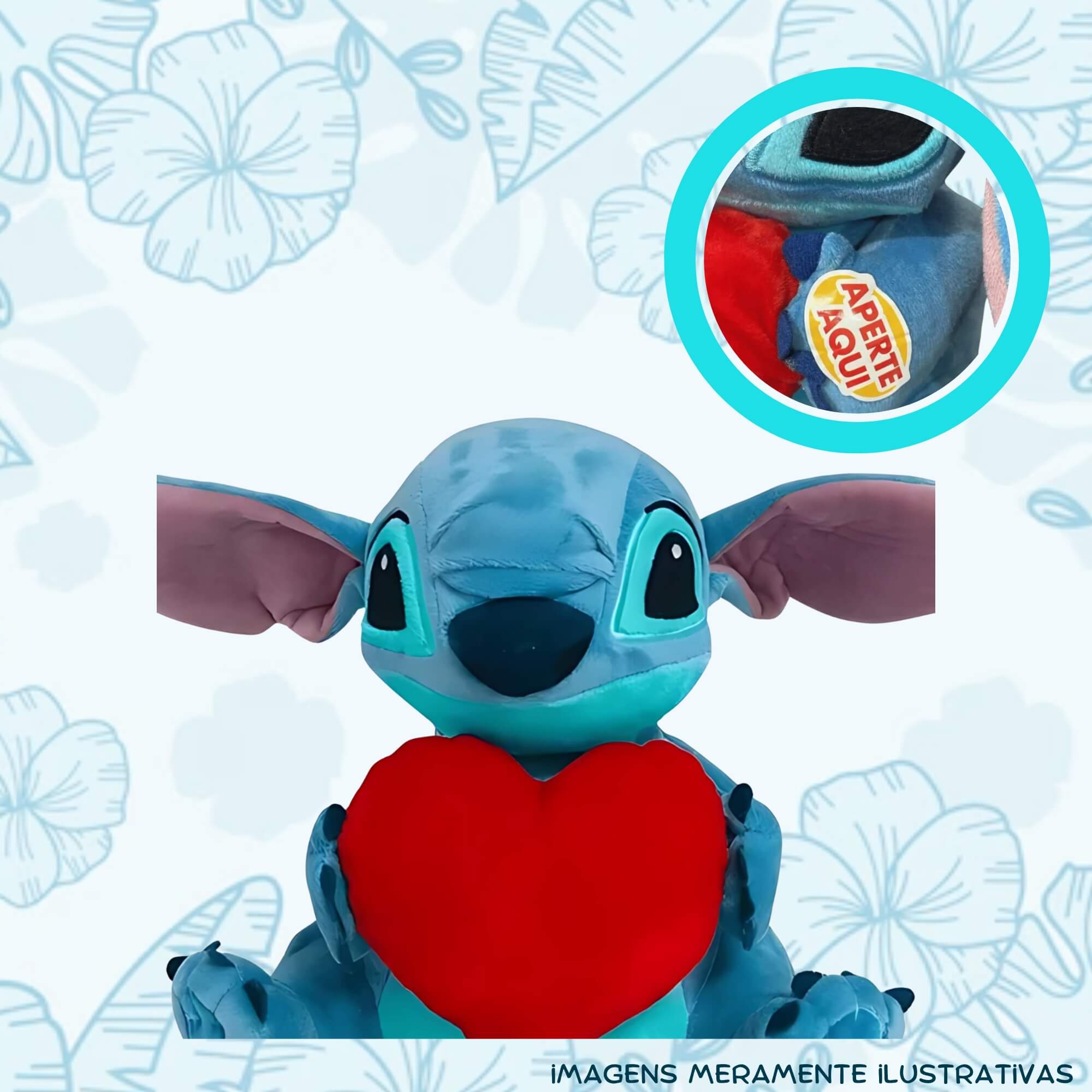 COMP Kit Pelúcia Stitch Disney Coração com Luz e Som 30cm + Boombox Caixa de Som Infantil Karaokê