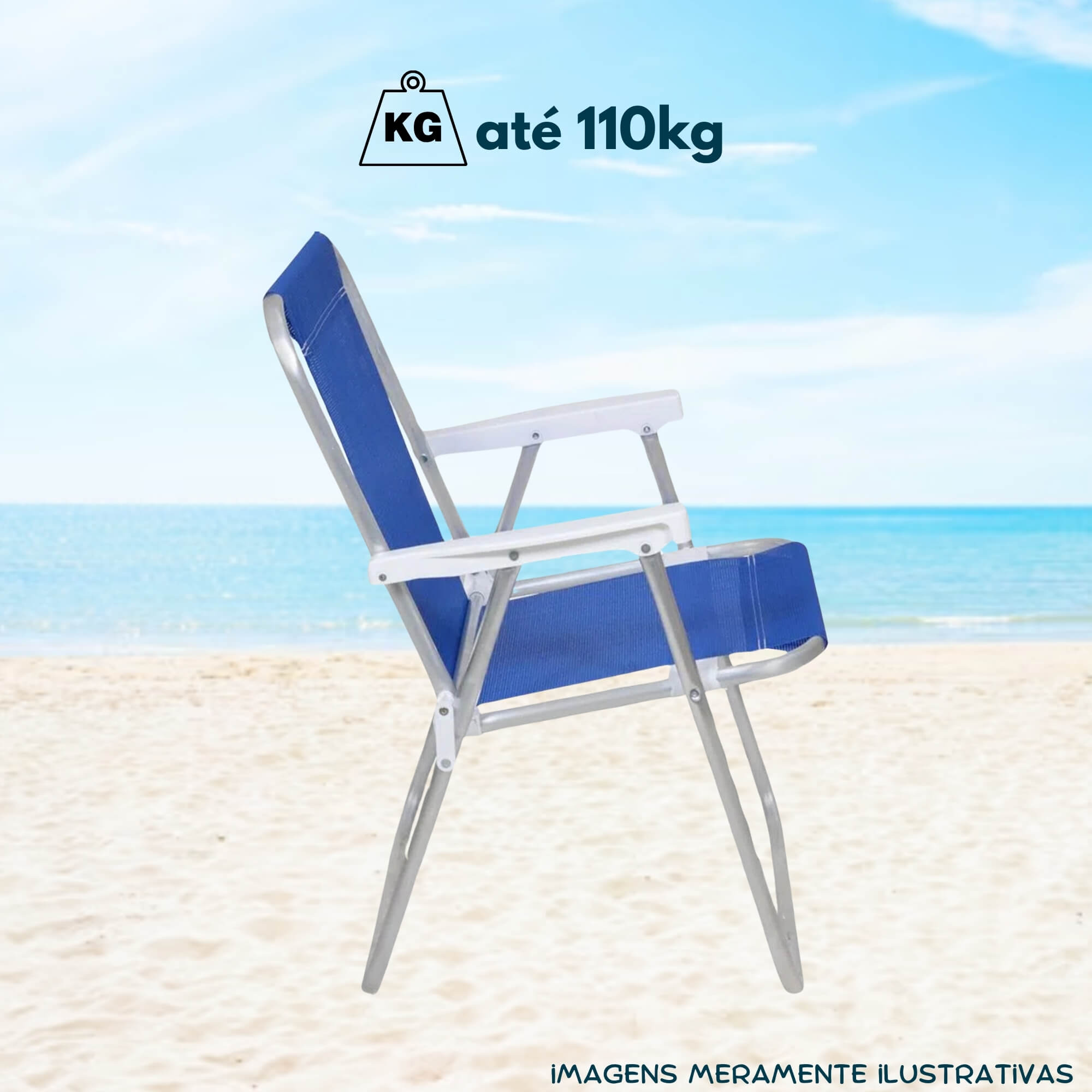 COMP Kit Cadeira de Praia Dobrável Alumínio Camping + Guarda-Sol Toscana 2,20m Poliéster Alumínio