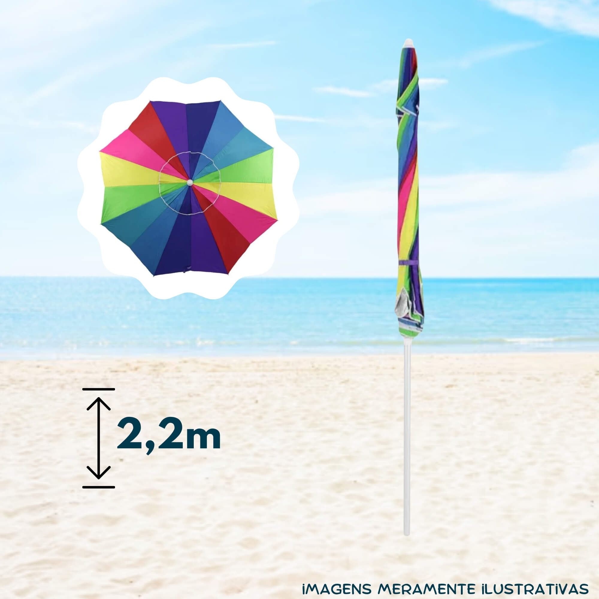 COMP Kit Cadeira de Praia Dobrável Alumínio Camping + Guarda-Sol Toscana 2,20m Poliéster Alumínio