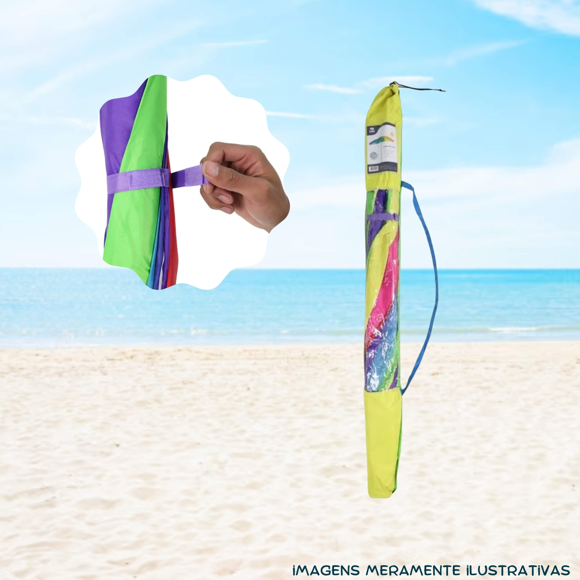 COMP Kit Cadeira de Praia Dobrável Alumínio Camping + Guarda-Sol Toscana 2,20m Poliéster Alumínio