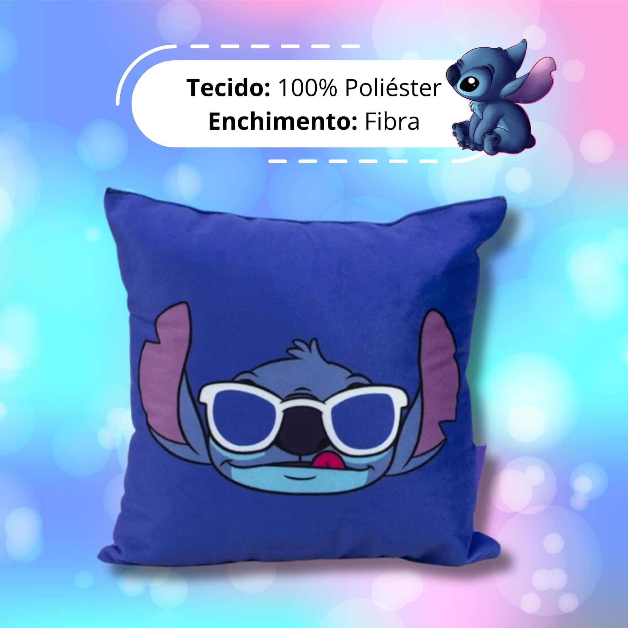 VAR Unidade Almofada Colecionável Stitch Disney Fibra Veludo 25x25cm Zona Criativa Estampa:Stitch Looking Good