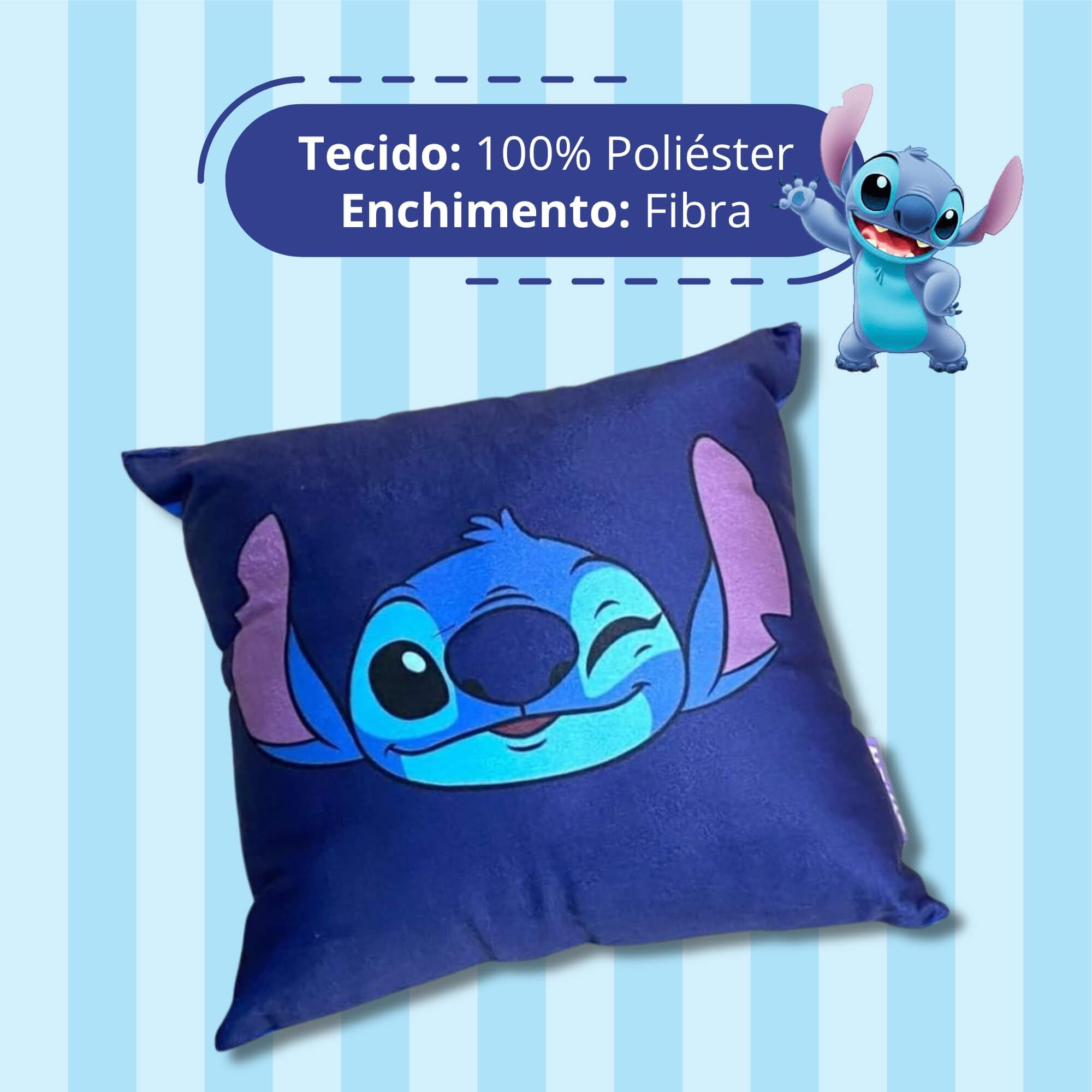 VAR Unidade Almofada Colecionável Stitch Disney Fibra Veludo 25x25cm Zona Criativa Estampa:Stitch Oh Yeah