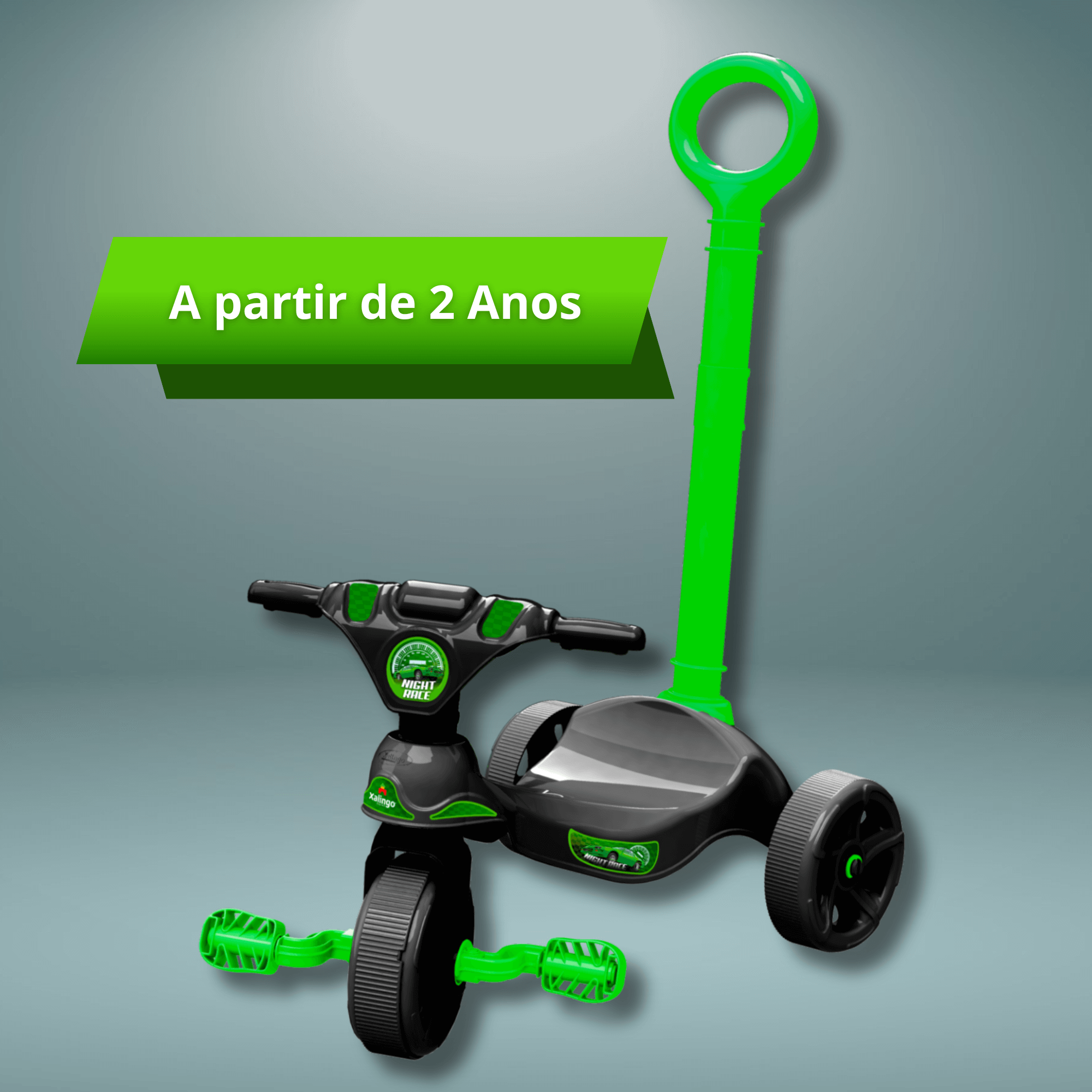 Triciclo Infantil Black Racer Green com Empurrador Xalingo - 0746.8