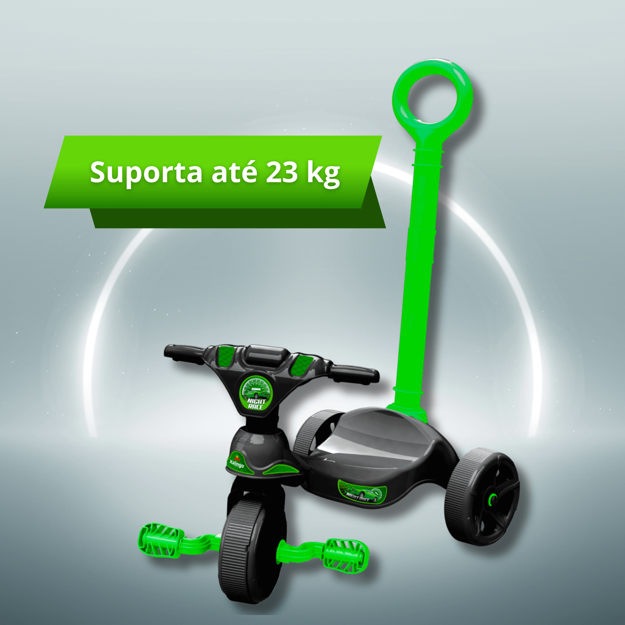 Triciclo Infantil Black Racer Green com Empurrador Xalingo - 0746.8