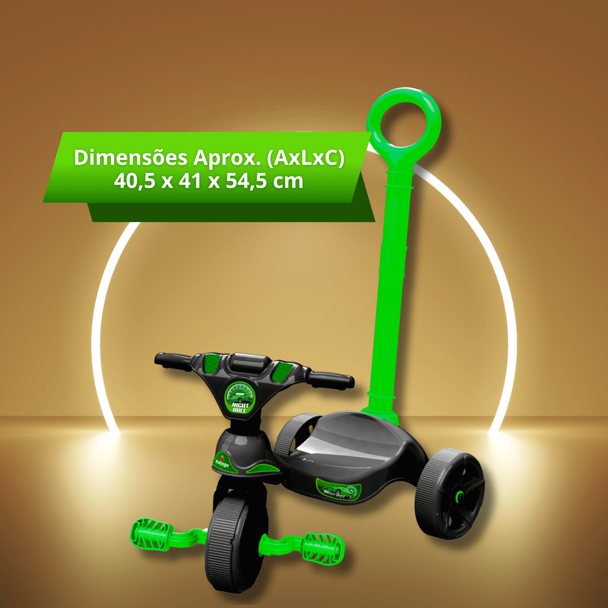 Triciclo Infantil Black Racer Green com Empurrador Xalingo - 0746.8