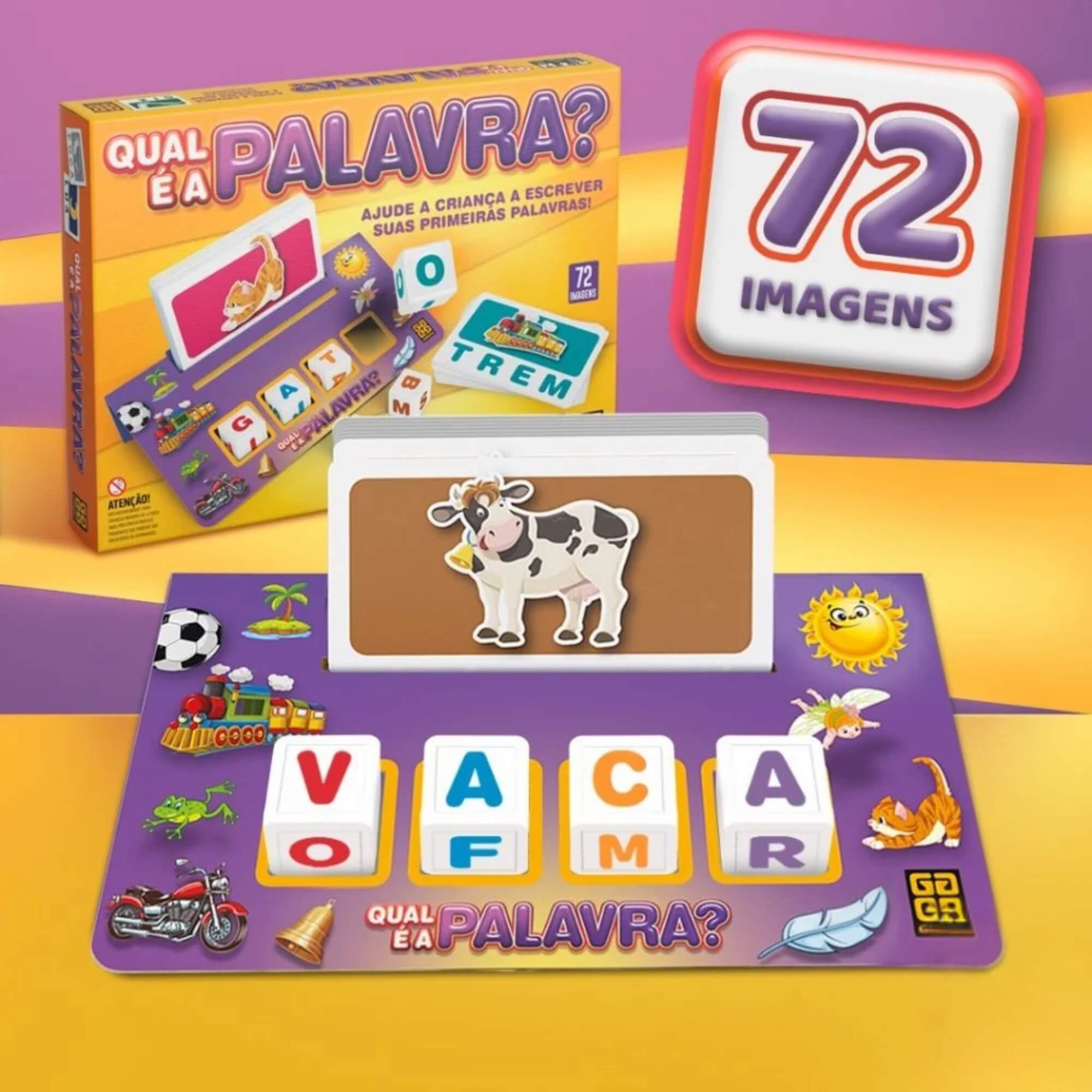 Jogo Infantil Qual é a Palavra? 72 Imagens Brinquedo Educativo Alfabetização +5 Anos Grow - 03952