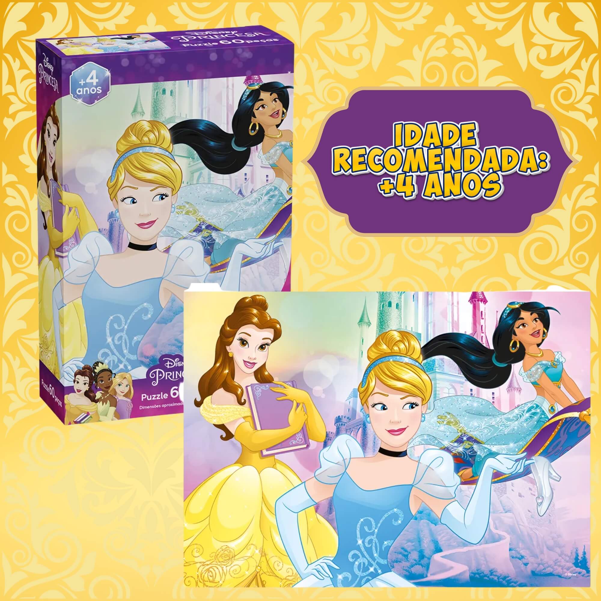 Quebra-Cabeça Infantil Princesas 60 Peças Grow - 02163