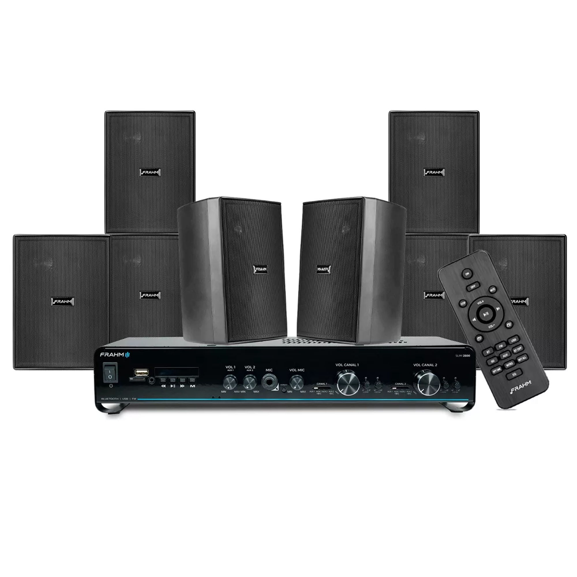 COMP Conjunto Frahm 2500 P/ Som Ambiente Lojas + 8 Caixas Cor Preto/preto Potência De Saída Rms 160 W