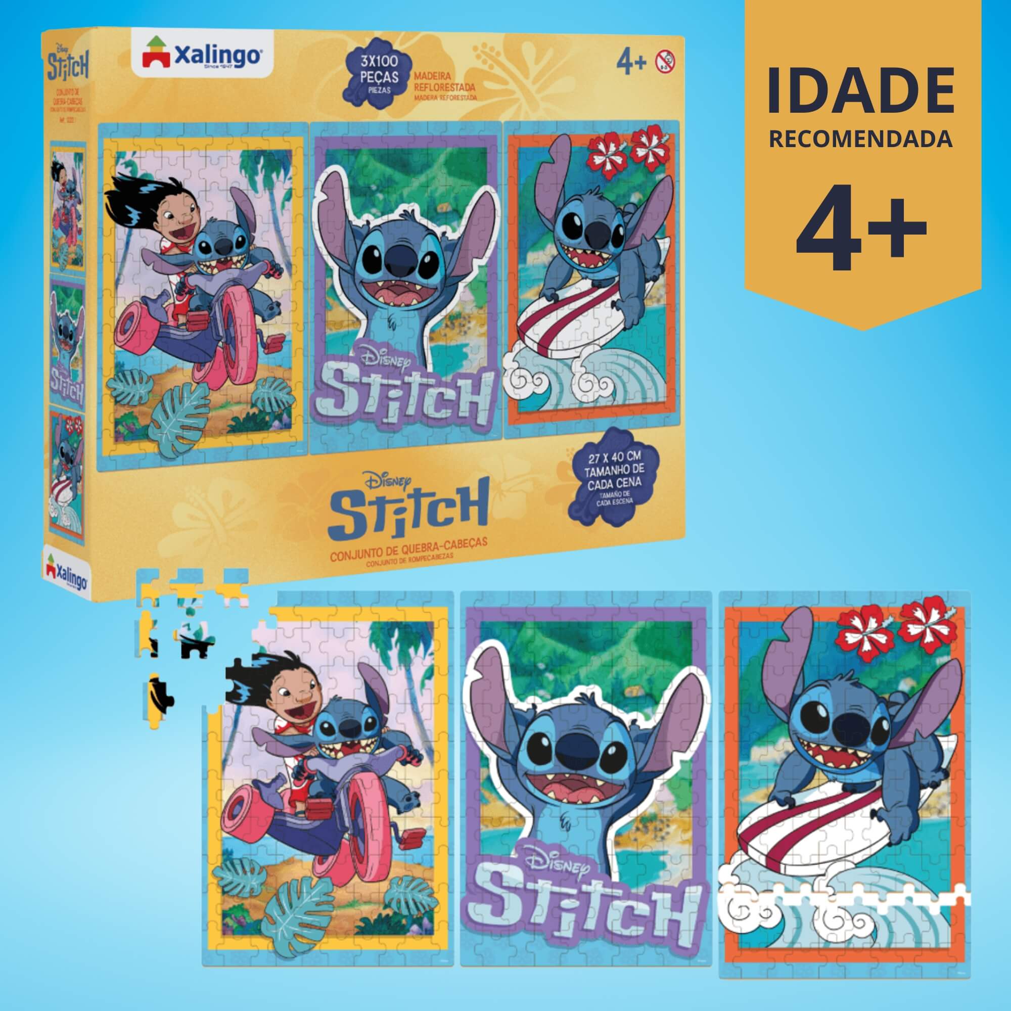 Quebra-Cabeça Infantil Stitch - 3 Cenas 300 Peças Xalingo - 12221