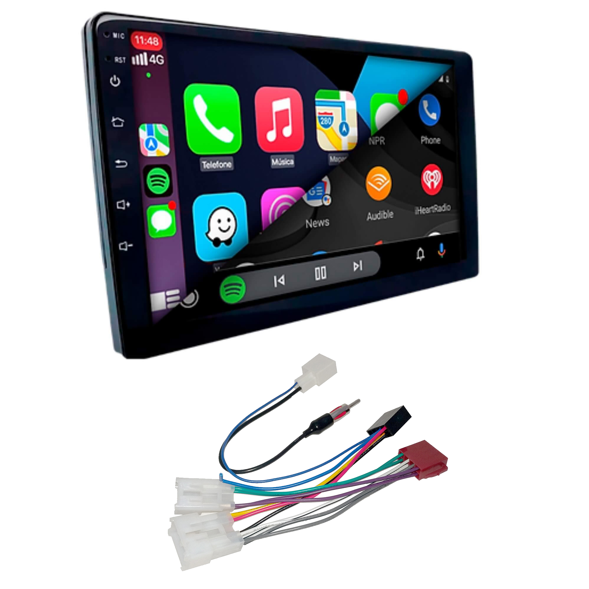COMP Kit Multimídia Slim 9" Polegadas Carplay Android Auto Espelhamento Usb H-Tech + Chicotes Toyota