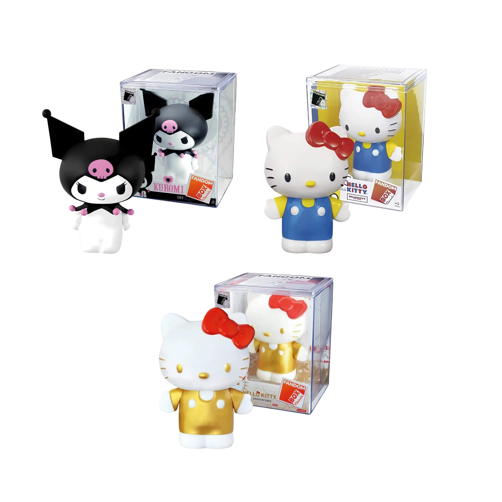 COMP Kit 3 Fandom Box Hello Kitty Boneco 11cm Miniatura Colecionável Material Vinil Líder