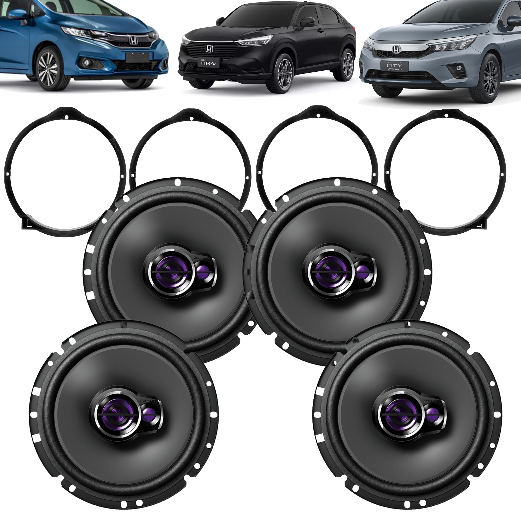 COMP Kit Alto Falante New City New Fit HRV Pioneer TS-1760BR Triaxial 6x6 4 Peças 200w Rms