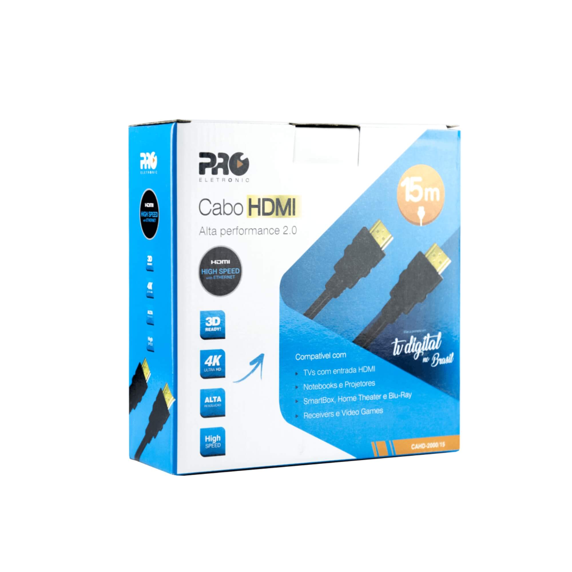 Cabo HDMI 4K UltraHD 3D Versão 2.0 15M Pro Eletronic - CAHD-2000/15
