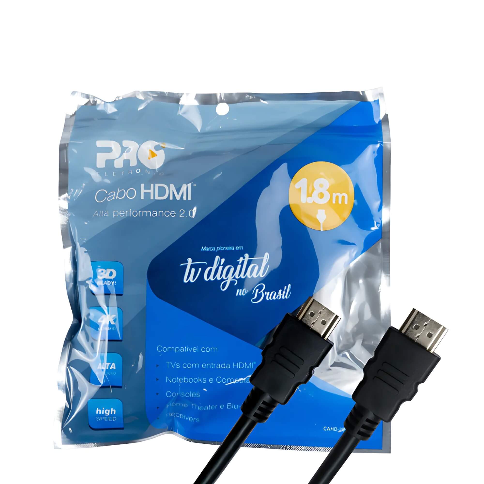 Cabo HDMI 4K UltraHD 3D Versão 2.0 1.8m Pro Eletronic - CAHD-2018