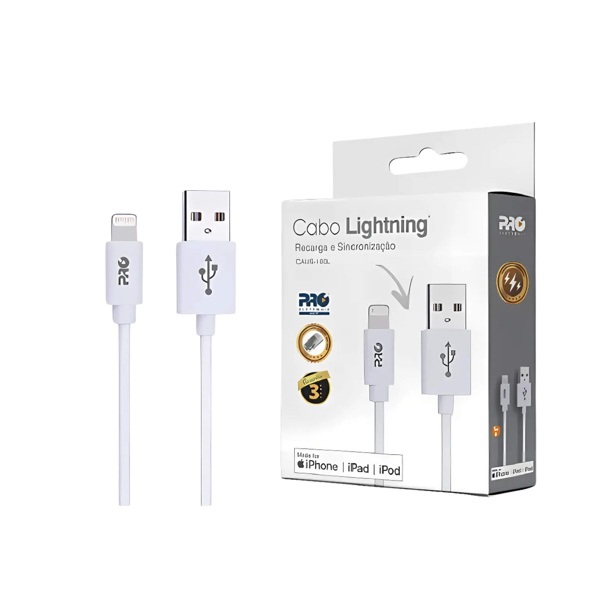 Cabo USB para USB Lightning Original MFI 1 Metro Pro Eletronic - CAUS-100L