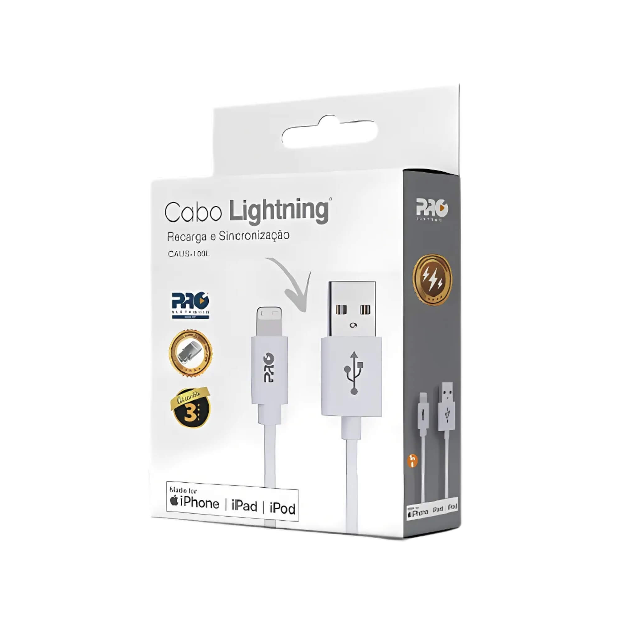 Cabo USB para USB Lightning Original MFI 1 Metro Pro Eletronic - CAUS-100L
