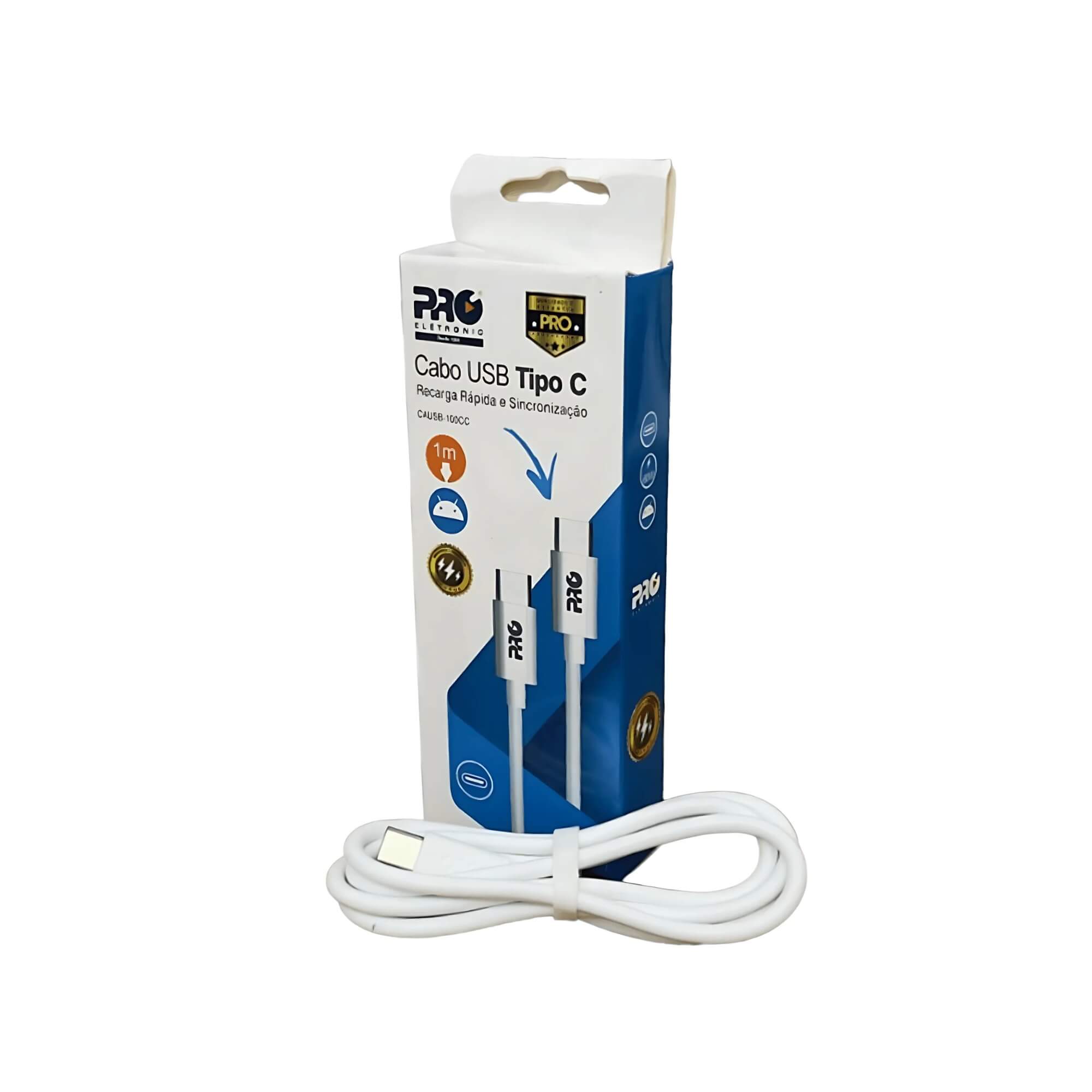 Cabo USB-C para USB-C 1 Metro cor Branco Pro Eletronic - CAUSB-100CC