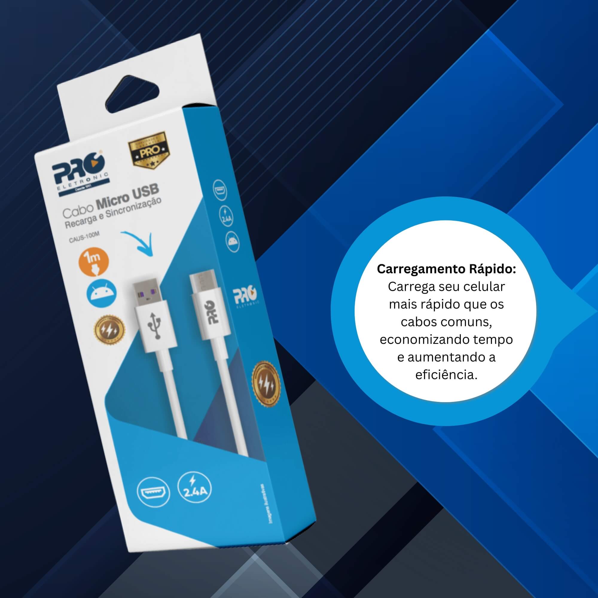 Cabo USB para Micro USB 1 Metro Pro Eletronic - CAUSB-100M