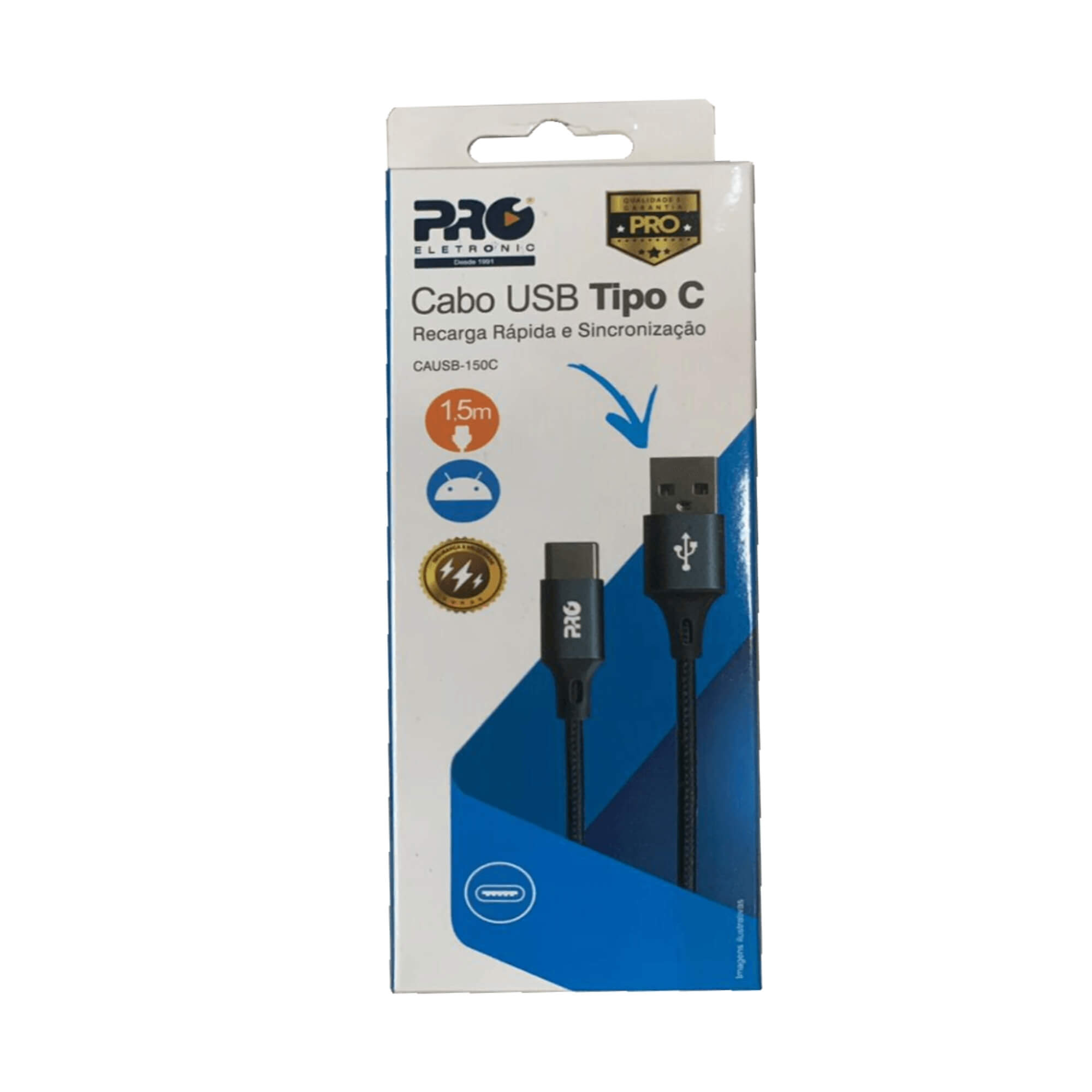 Cabo USB-A + USB-C 1.5 Metros Nylon Trançado Cinza Pro Eletronic - CAUSB-150C