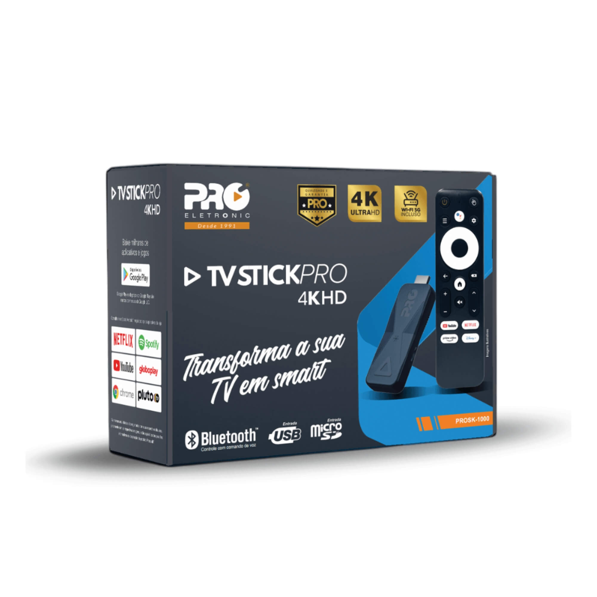 Tv Stick Pro 4K HD Controle Por Voz Android 2GB RAM Pro Eletronic - PROSK-1000