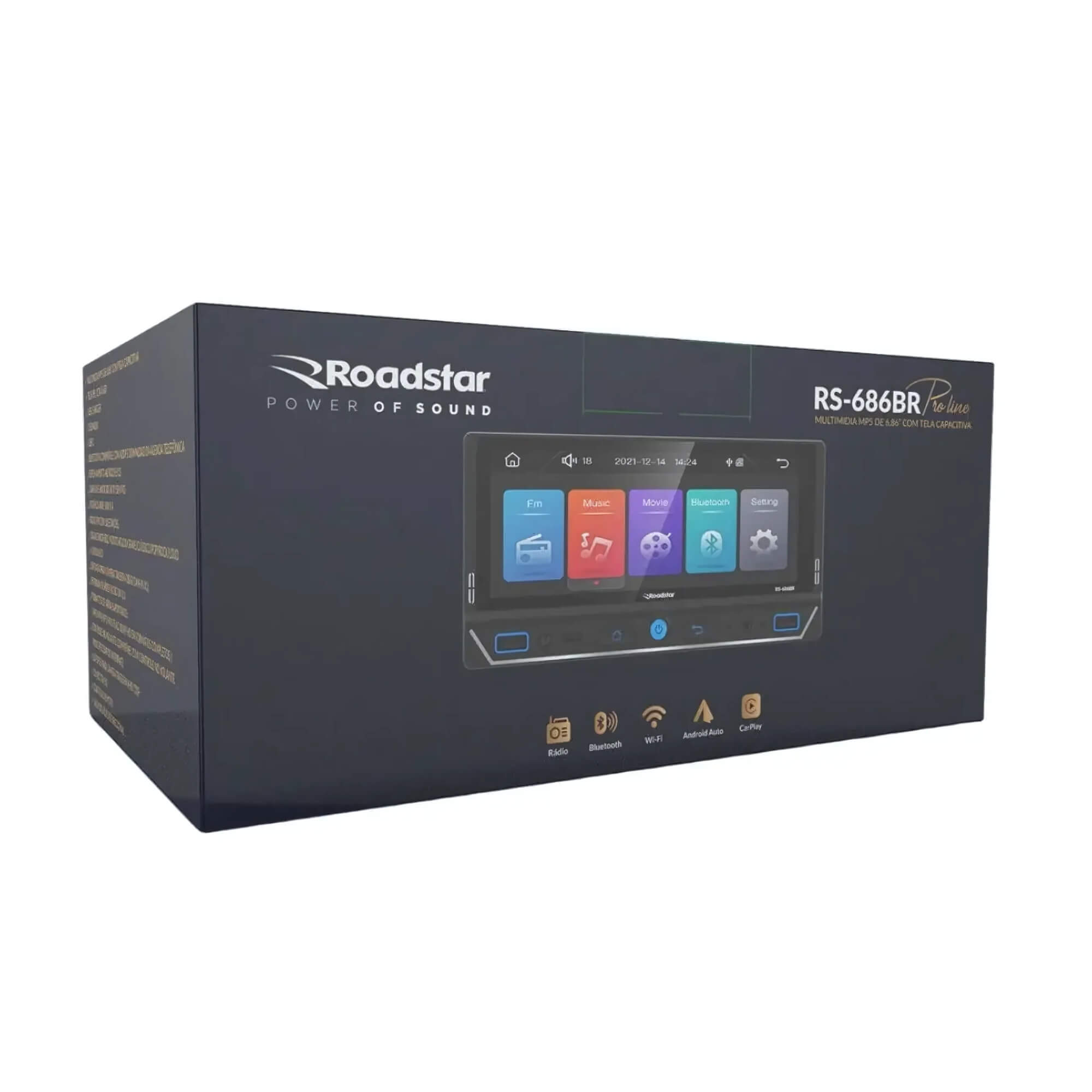 Central Multimídia 6.86" Pol 1Din Mp5 USB Aux Bluetooth Pro Line Roadstar - RS686BR MI