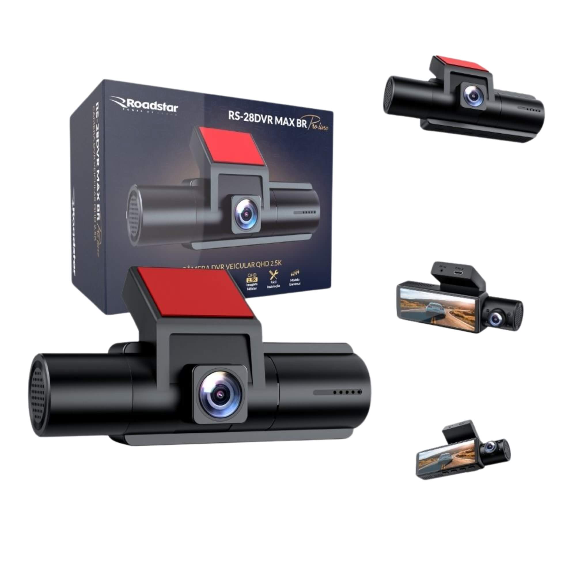 Câmera Int Dash CAM 2.5K DVR Ângulo de Captura Amplo 170ª Roadstar - RS28DVR BR MI