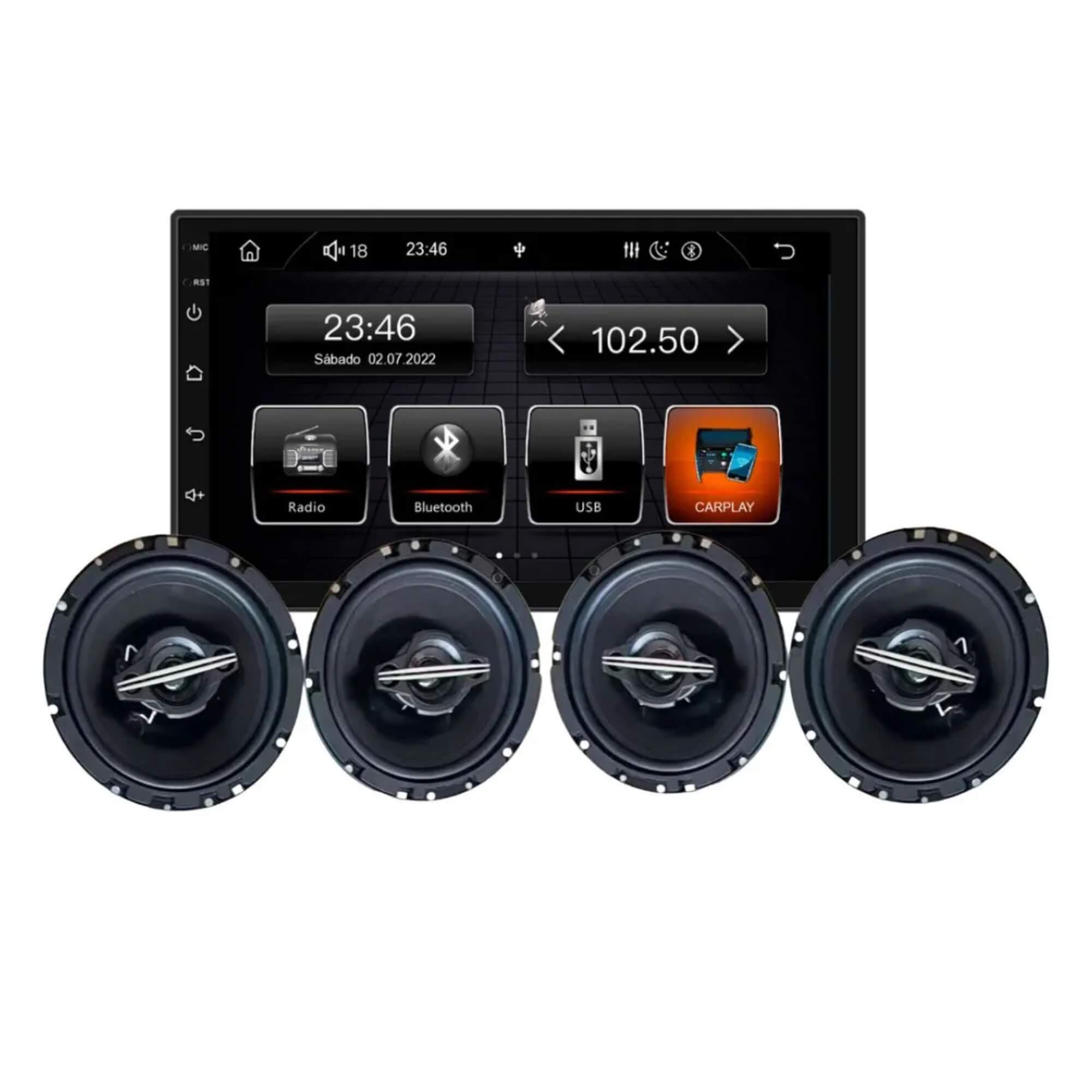 Kit Central Multimídia 7" Polegadas 2Din + 4 Alto Falantes 6.5" 50W Roadstar - RS765BR MI
