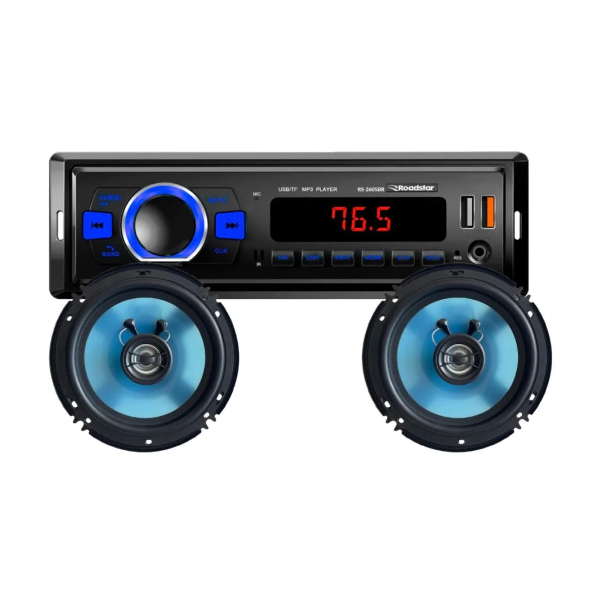 Kit Auto Rádio + 2 Alto Falantes 6" 50W Smart Kit Line Roadstar - RS2660BR MI