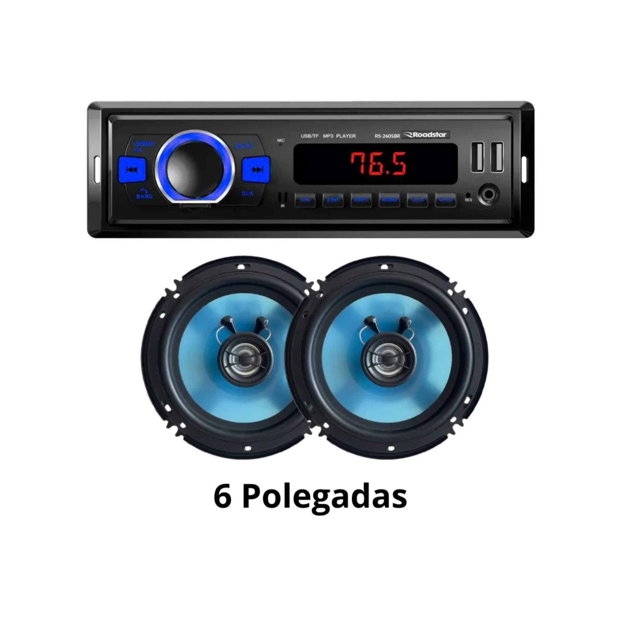 Kit Auto Rádio + 2 Alto Falantes 6" 50W Smart Kit Line Roadstar - RS2660BR MI