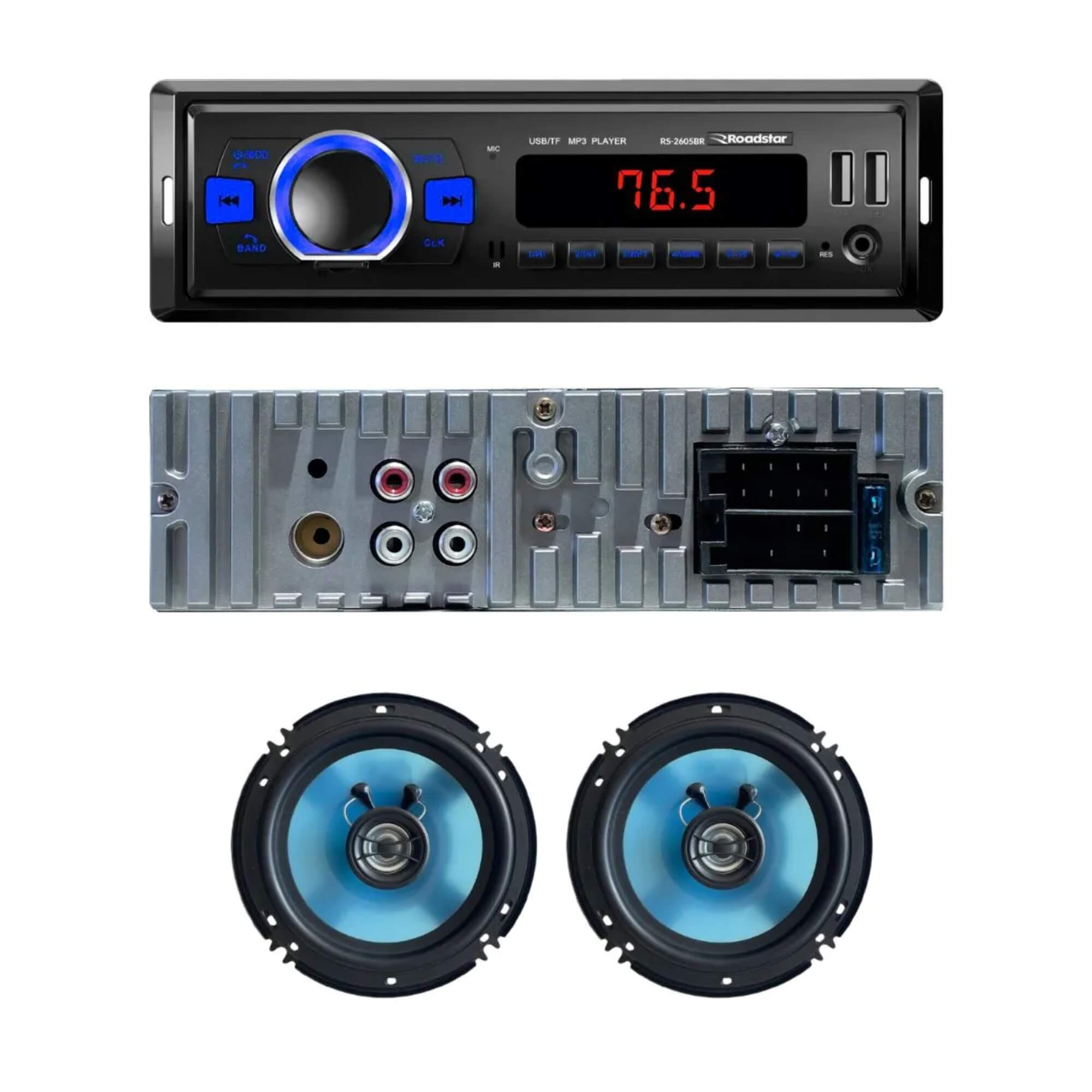 Kit Auto Rádio + 2 Alto Falantes 6" 50W Smart Kit Line Roadstar - RS2660BR MI