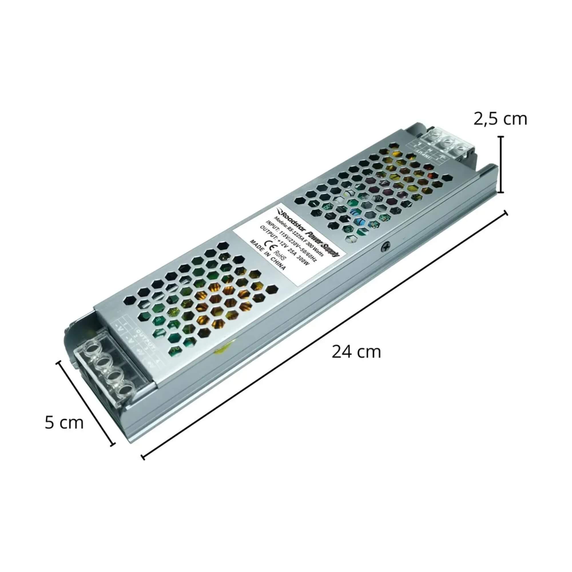 Fonte Chaveada Slim Automática 12V 25A 300W Roadstar - RS1225A F 300 W MI
