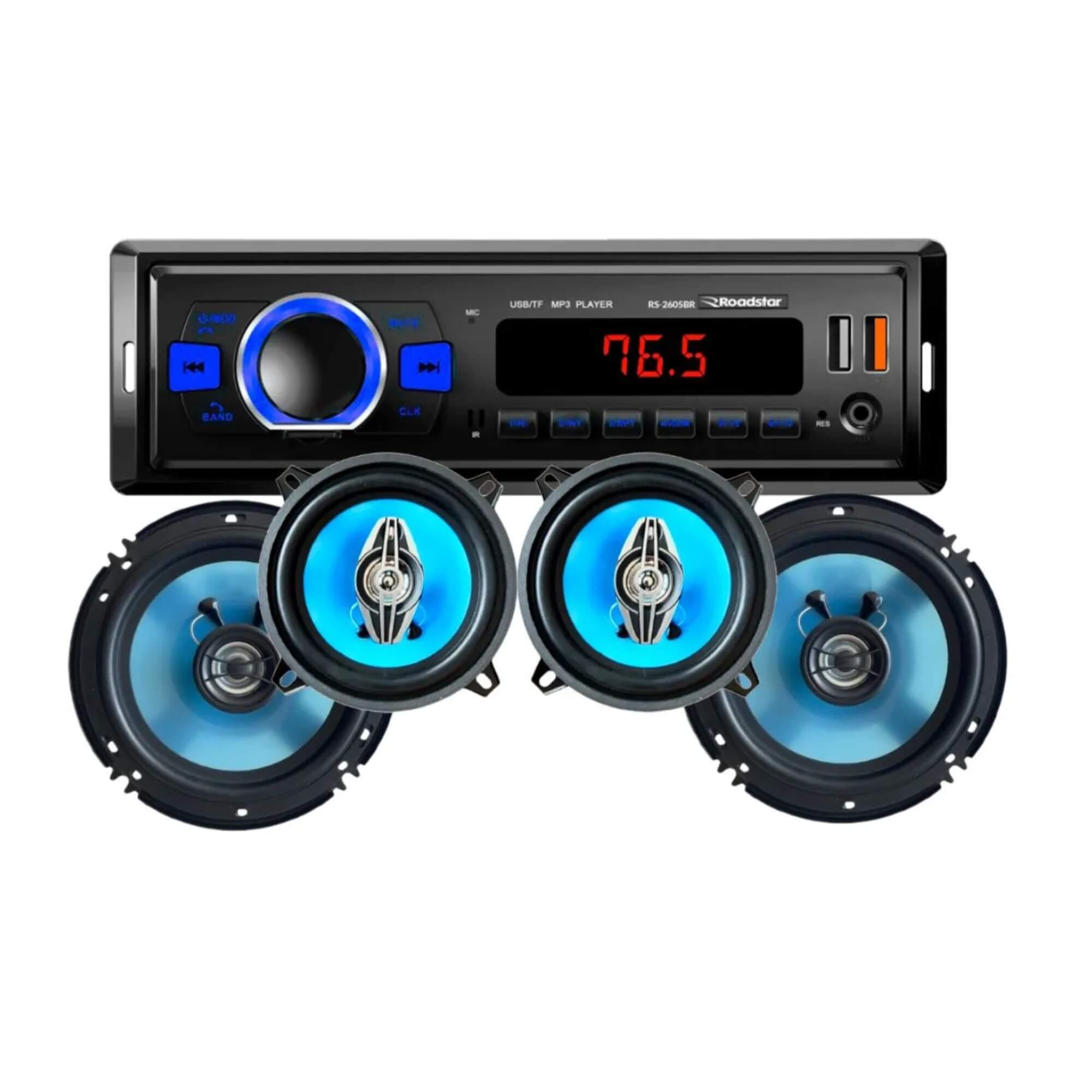Kit Auto Rádio + 2 Alto Falantes 6" + 2 Alto Falantes 5" 50W Roadstar - RS2665BR MI