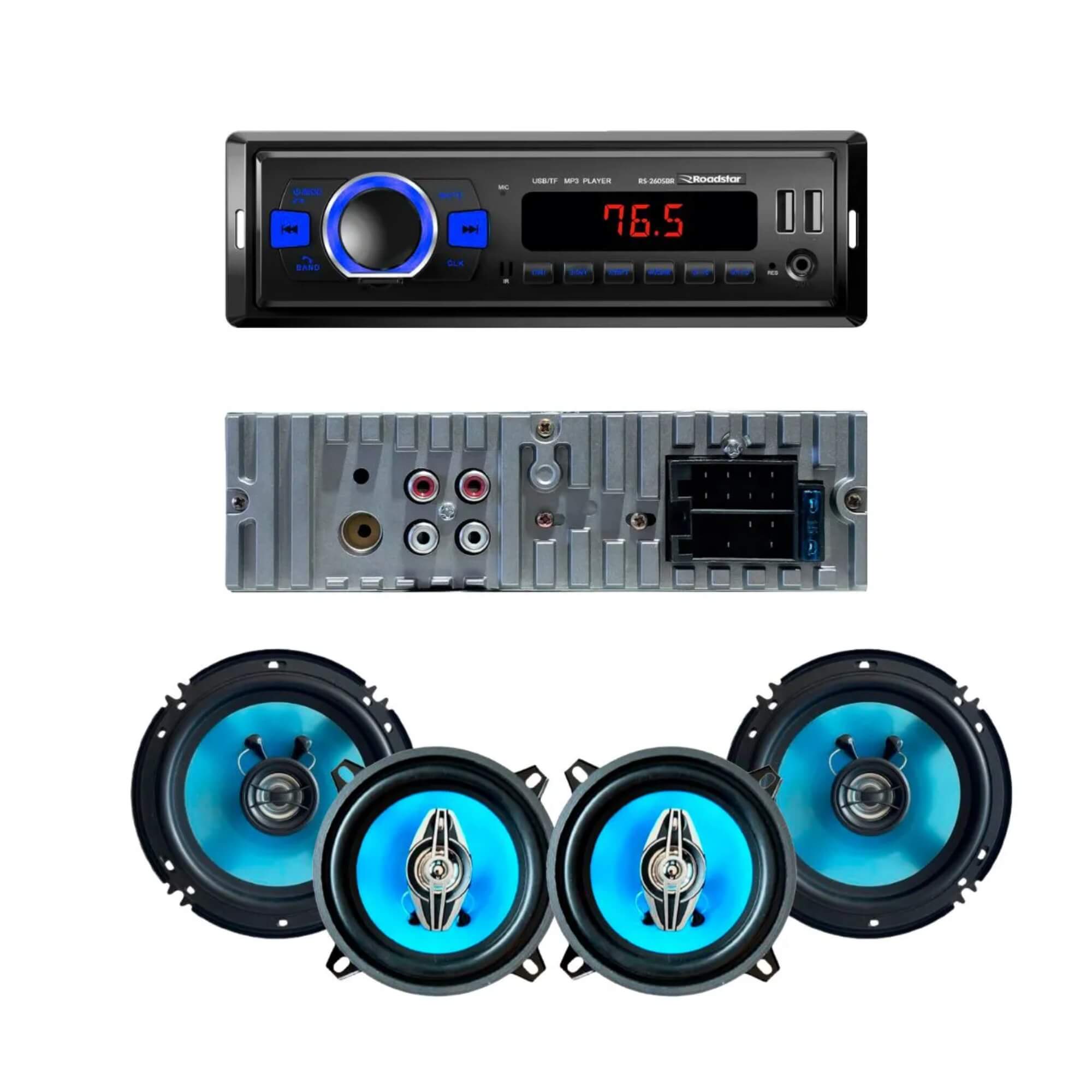 Kit Auto Rádio + 2 Alto Falantes 6" + 2 Alto Falantes 5" 50W Roadstar - RS2665BR MI