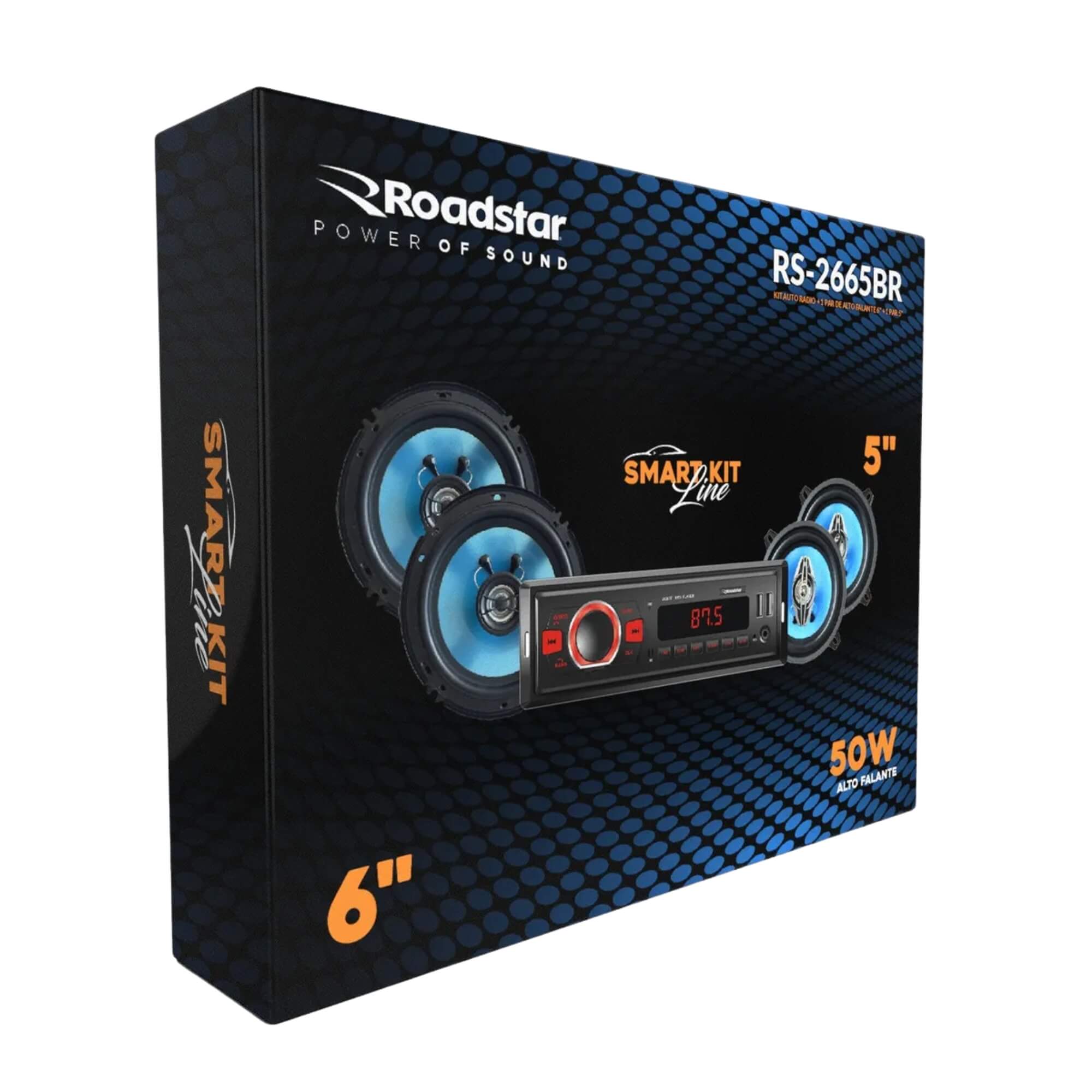 Kit Auto Rádio + 2 Alto Falantes 6" + 2 Alto Falantes 5" 50W Roadstar - RS2665BR MI