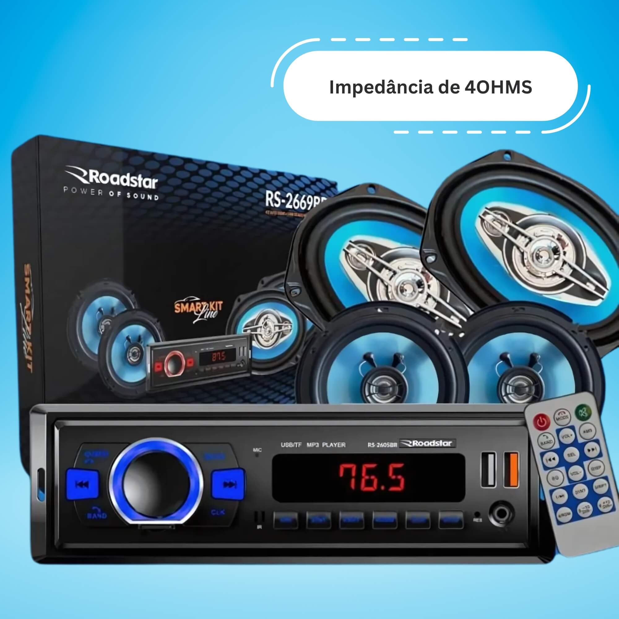 Kit Auto Rádio c/ 1 par de Alto Falante 6.5" e 1 Par de Alto Falante 6x9" Roadstar - RS2669BR MI