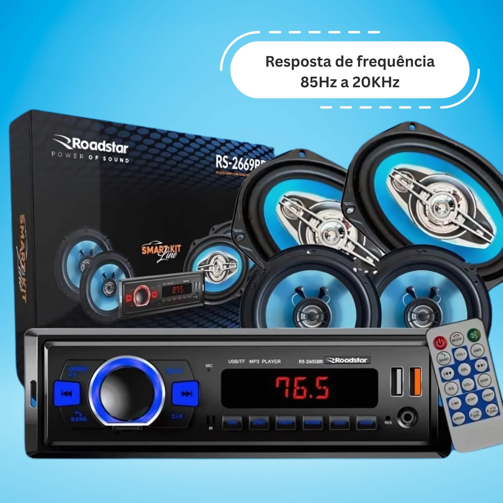 Kit Auto Rádio c/ 1 par de Alto Falante 6.5" e 1 Par de Alto Falante 6x9" Roadstar - RS2669BR MI