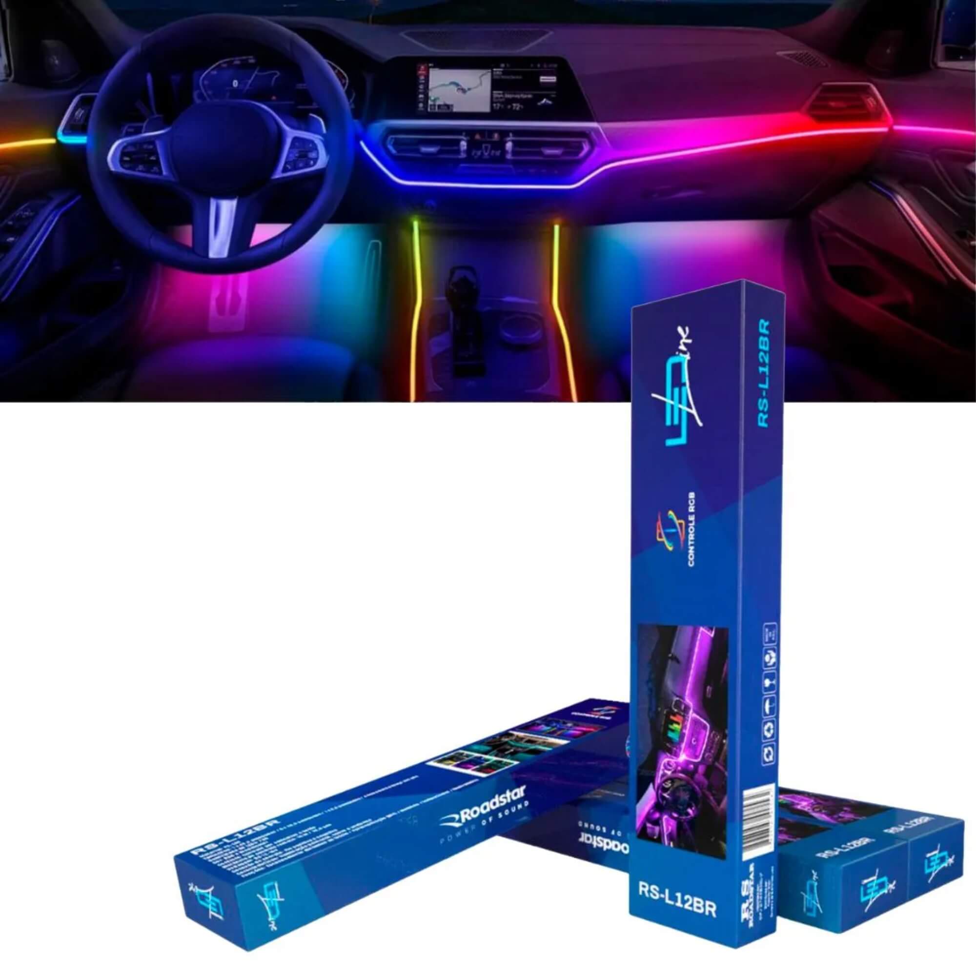 Kit Fita de Led para Painel de Carro Veicular RGB Controle Remoto Roadstar - RSL12BR LED LINE MI