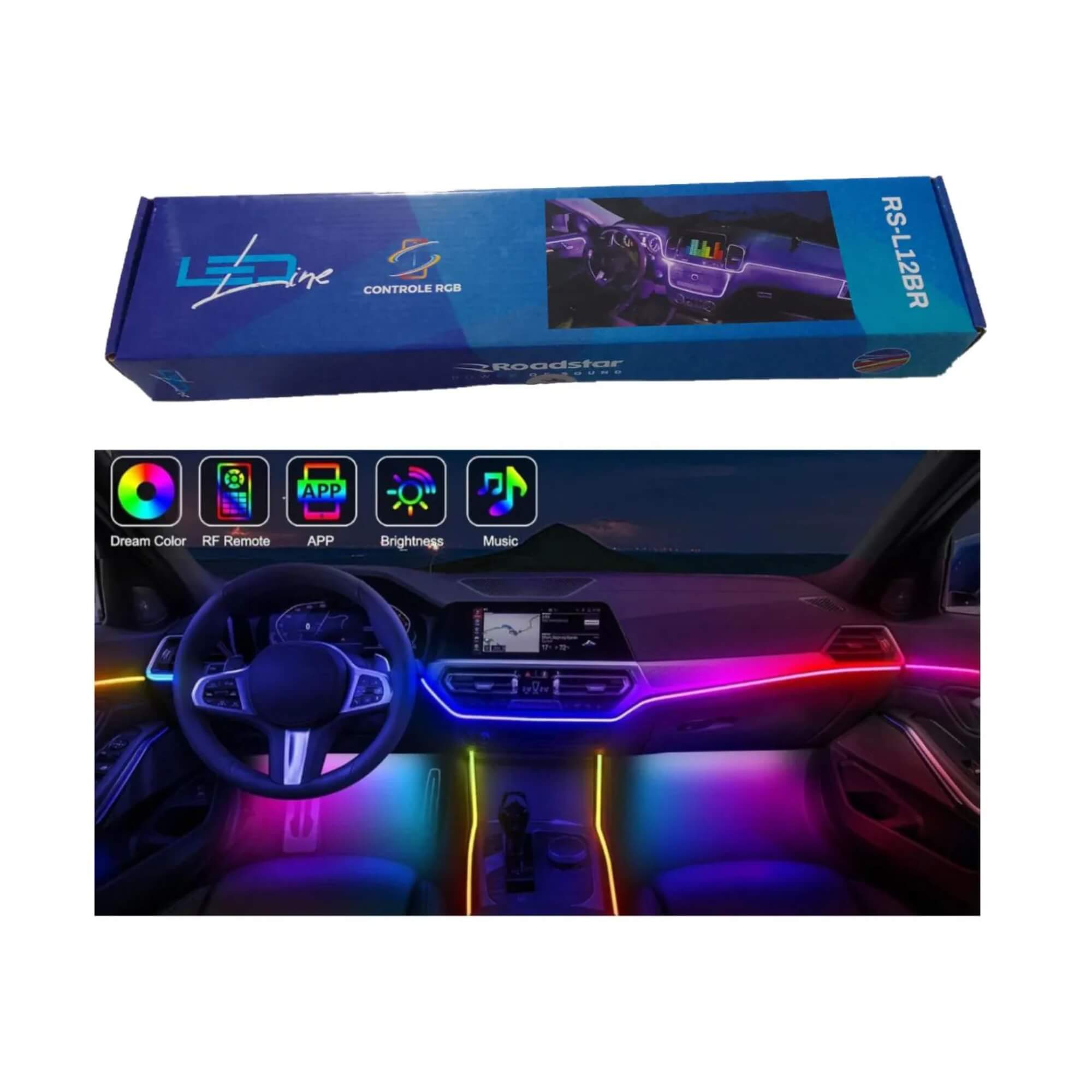 Kit Fita de Led para Painel de Carro Veicular RGB Controle Remoto Roadstar - RSL12BR LED LINE MI