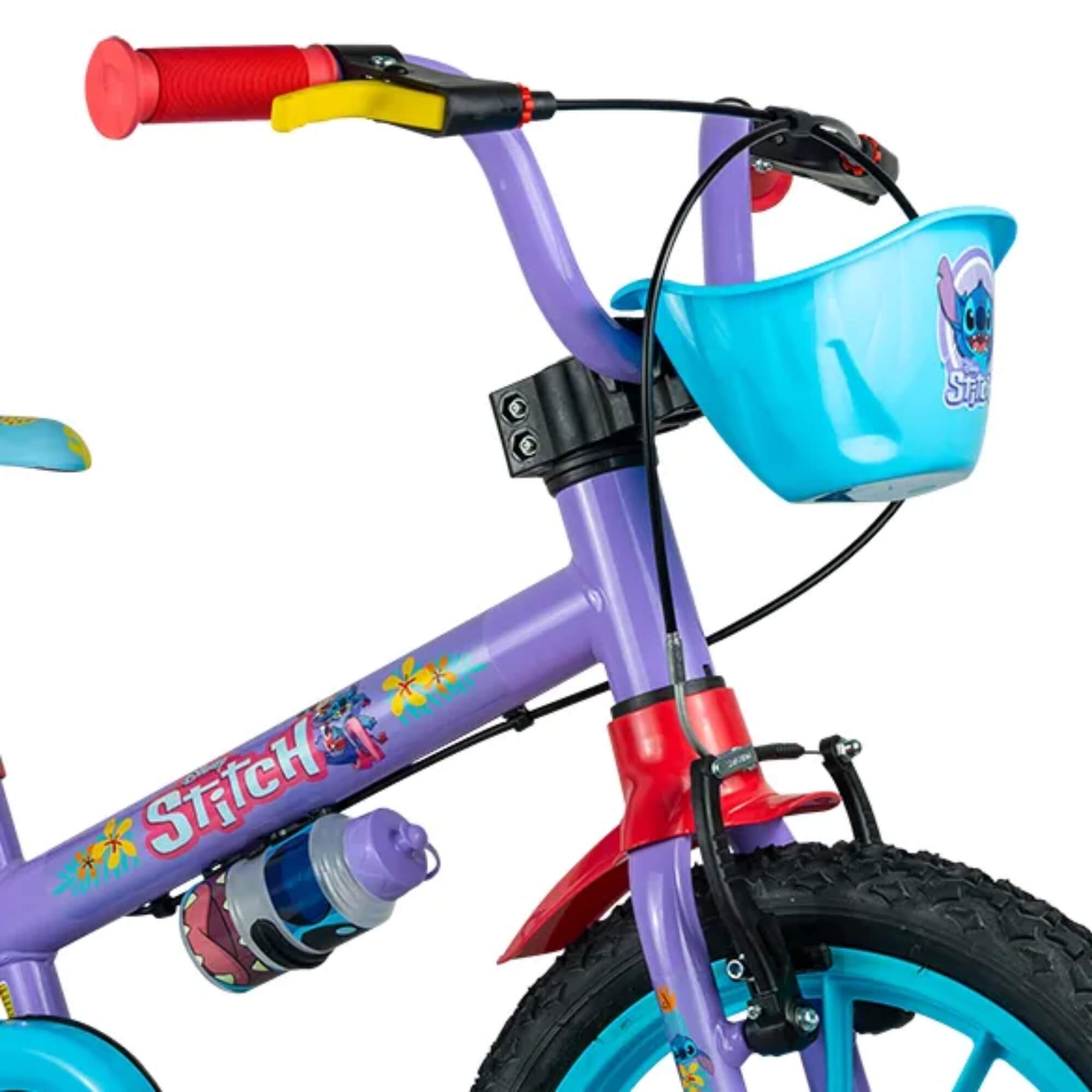 Bicicleta Infantil Aro 16" Stitch 02 Disney Rodinhas Garrafinha Nathor - 101250160008