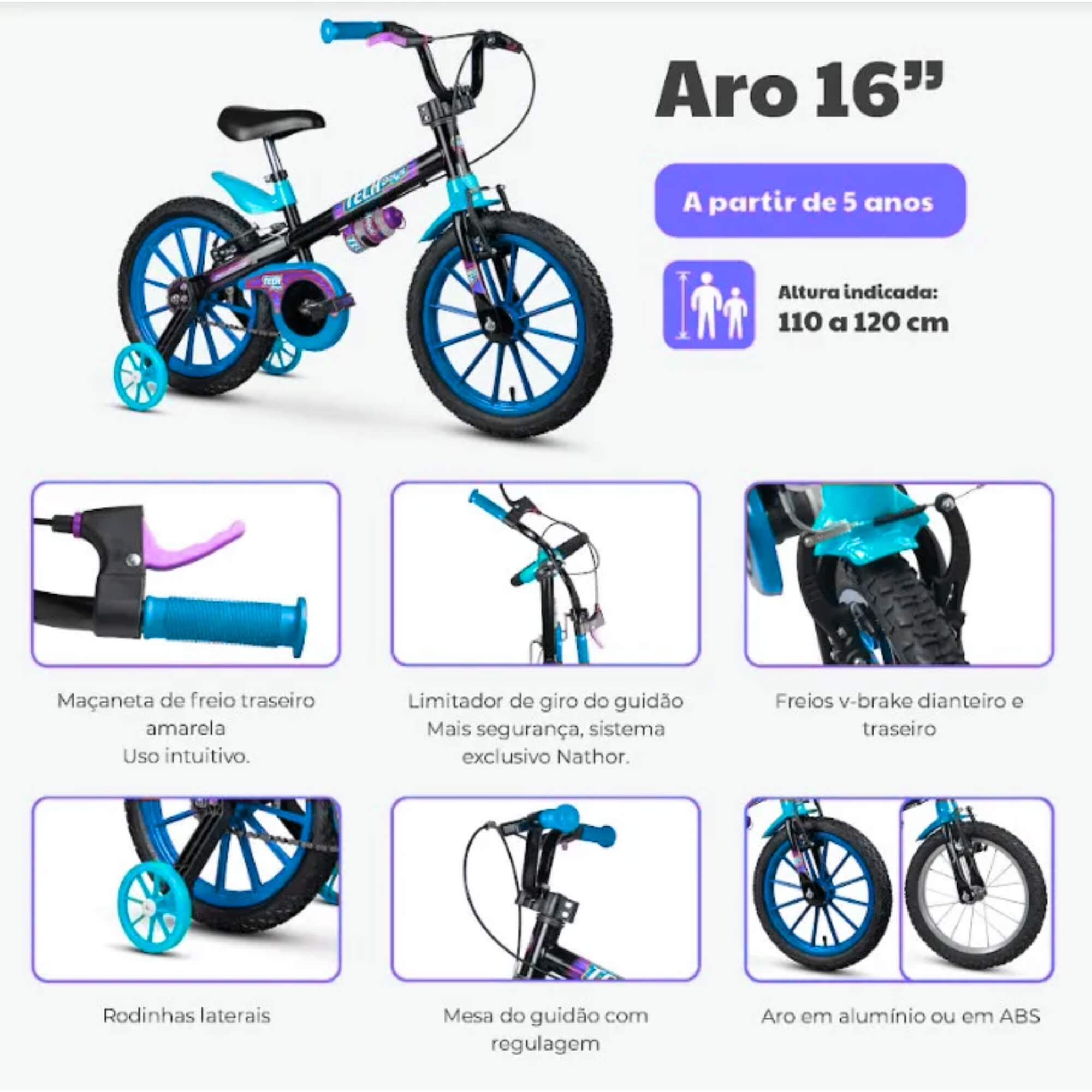 Bicicleta Infantil Aro 16" Stitch 02 Disney Rodinhas Garrafinha Nathor - 101250160008