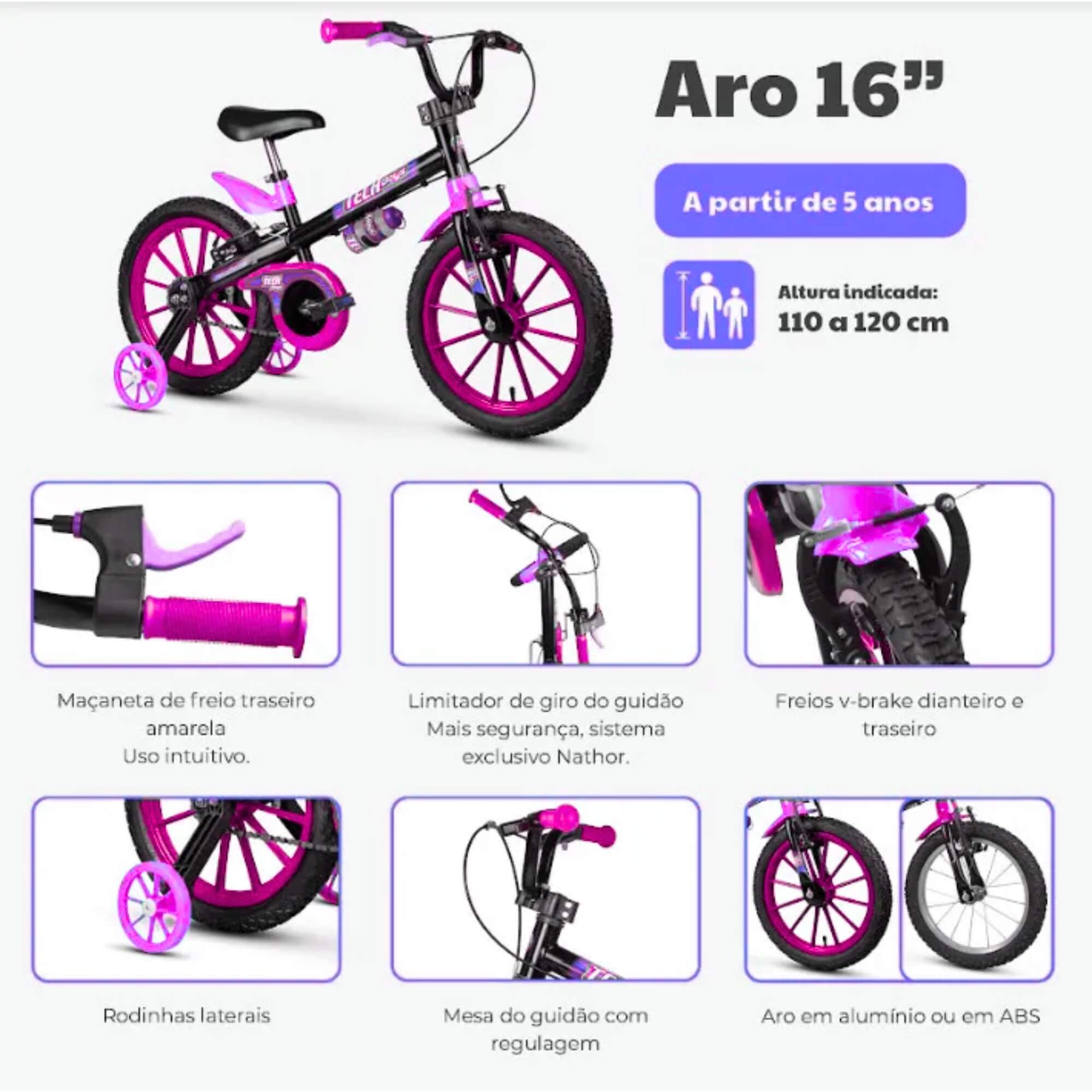 Bicicleta Infantil Aro 16" Princesas Disney Rodinhas Garrafinha Nathor - 101250160009