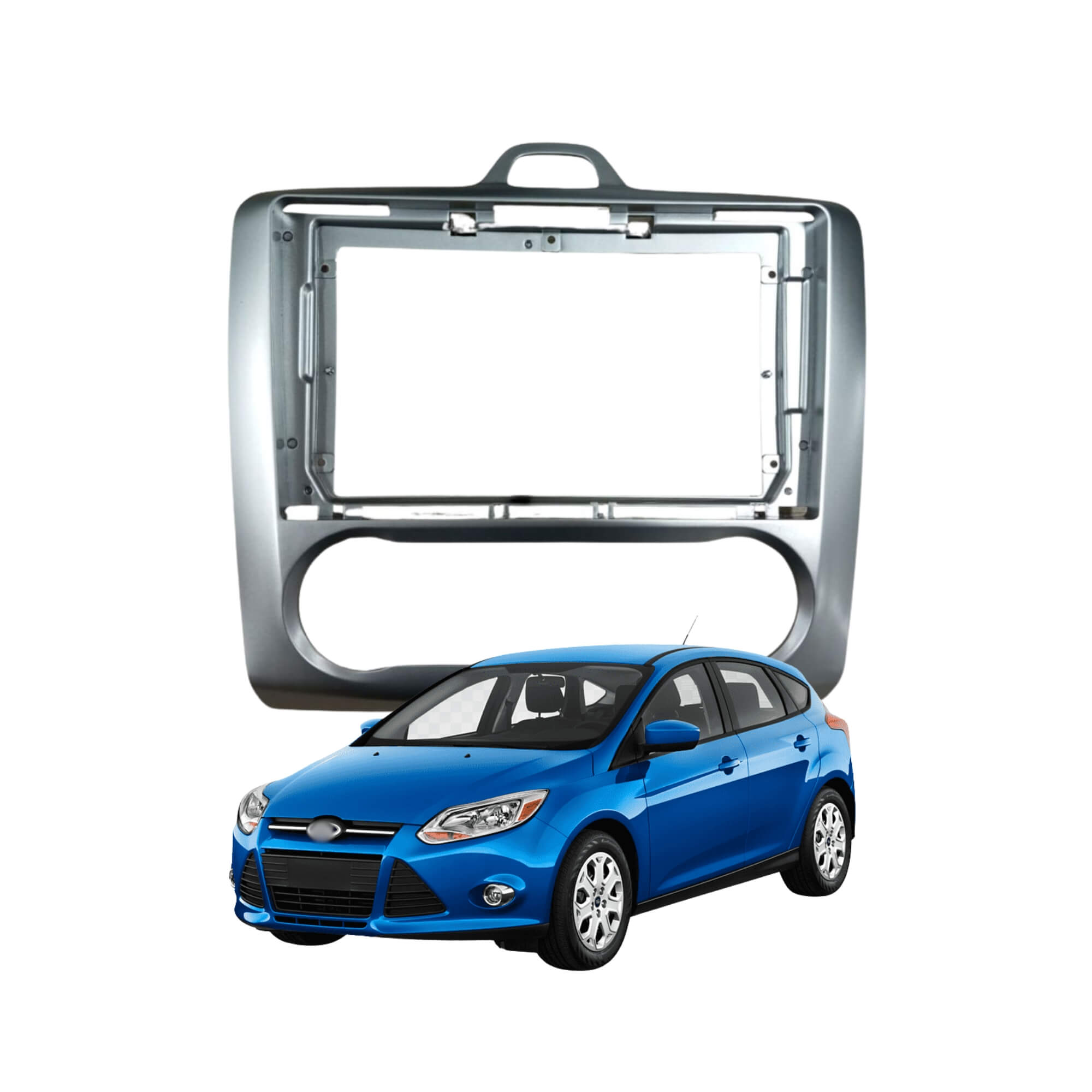Moldura 9" Cor Prata Ar Digital Painel Automotivo Ford Focus 2009 a 2012 Expex - EPX9FD013
